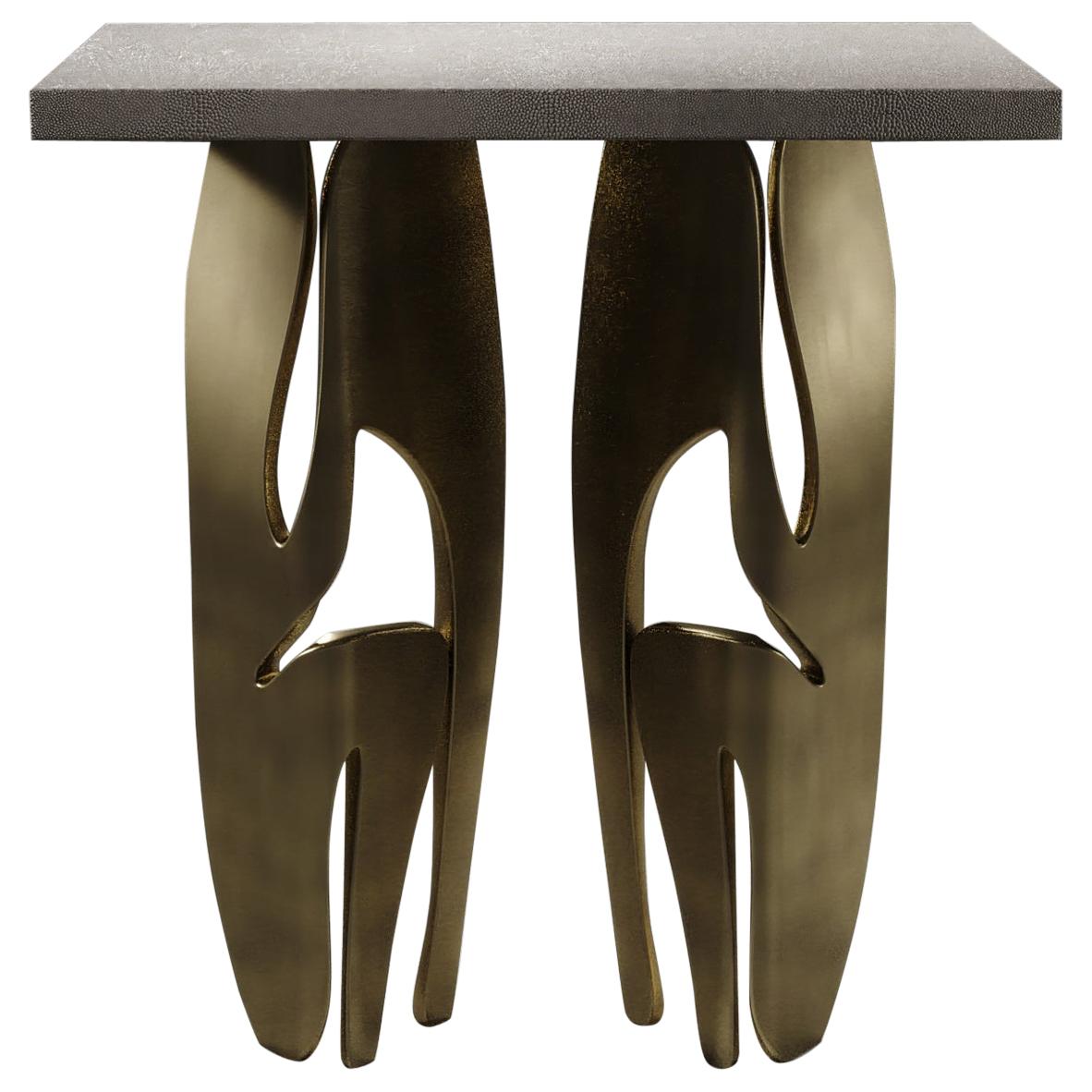 Rechteckiger Beistelltisch aus Chagrinleder mit Bronze-Patina-Messingbeinen von R&Y Augousti im Angebot