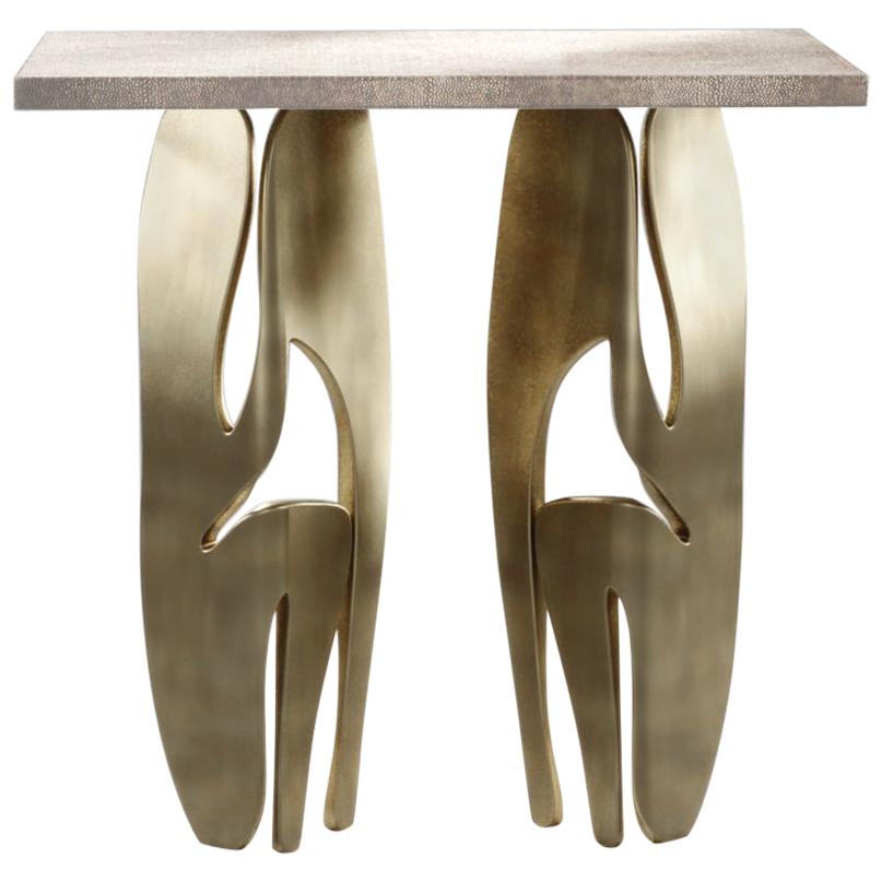 Shagreen Rectangular Side Table with Bronze-Patina Brass Legs by R&Y Augousti