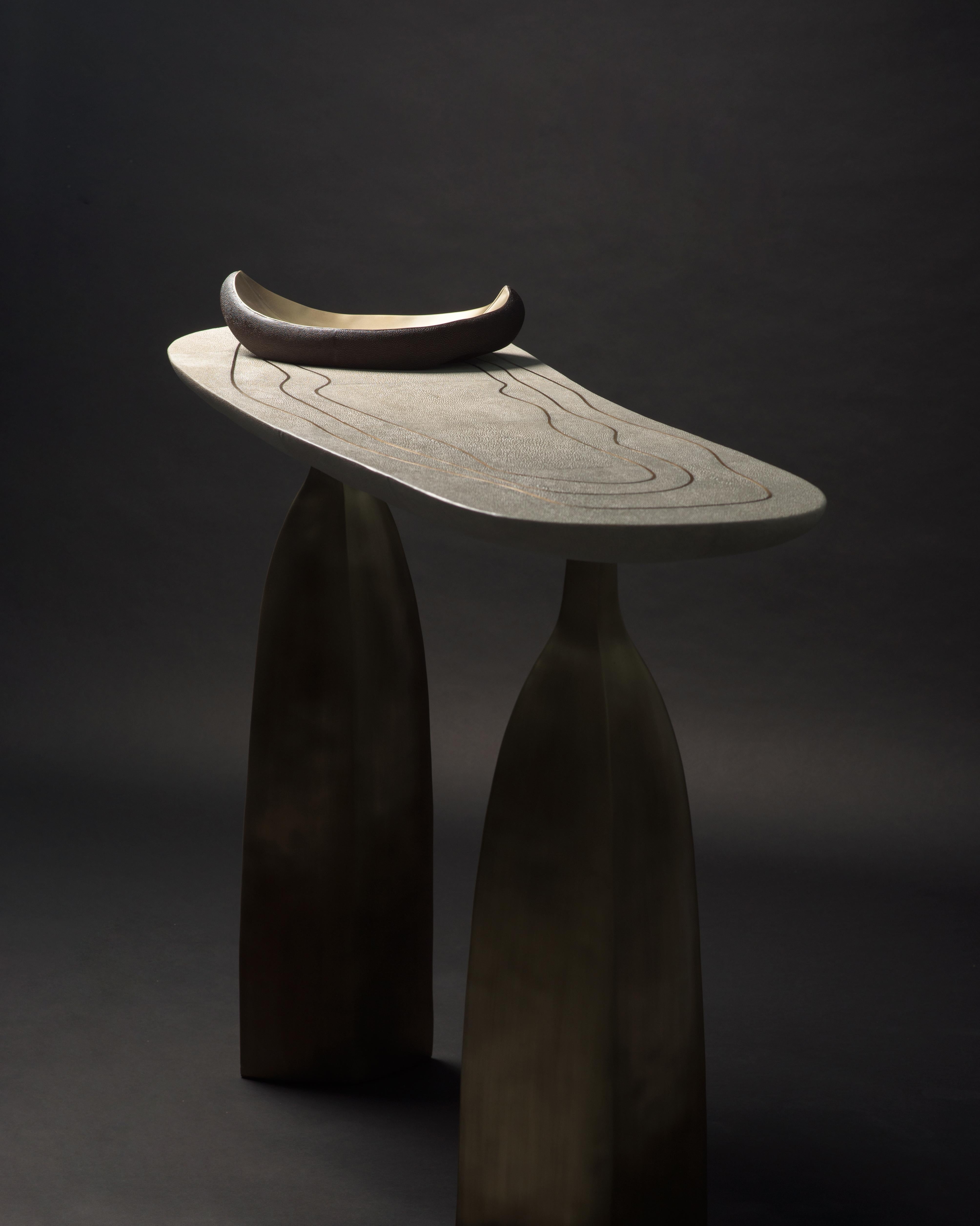 Shagreen Sculptural Console with Bronze Patina Brass by Patrick Coard Paris For Sale 5