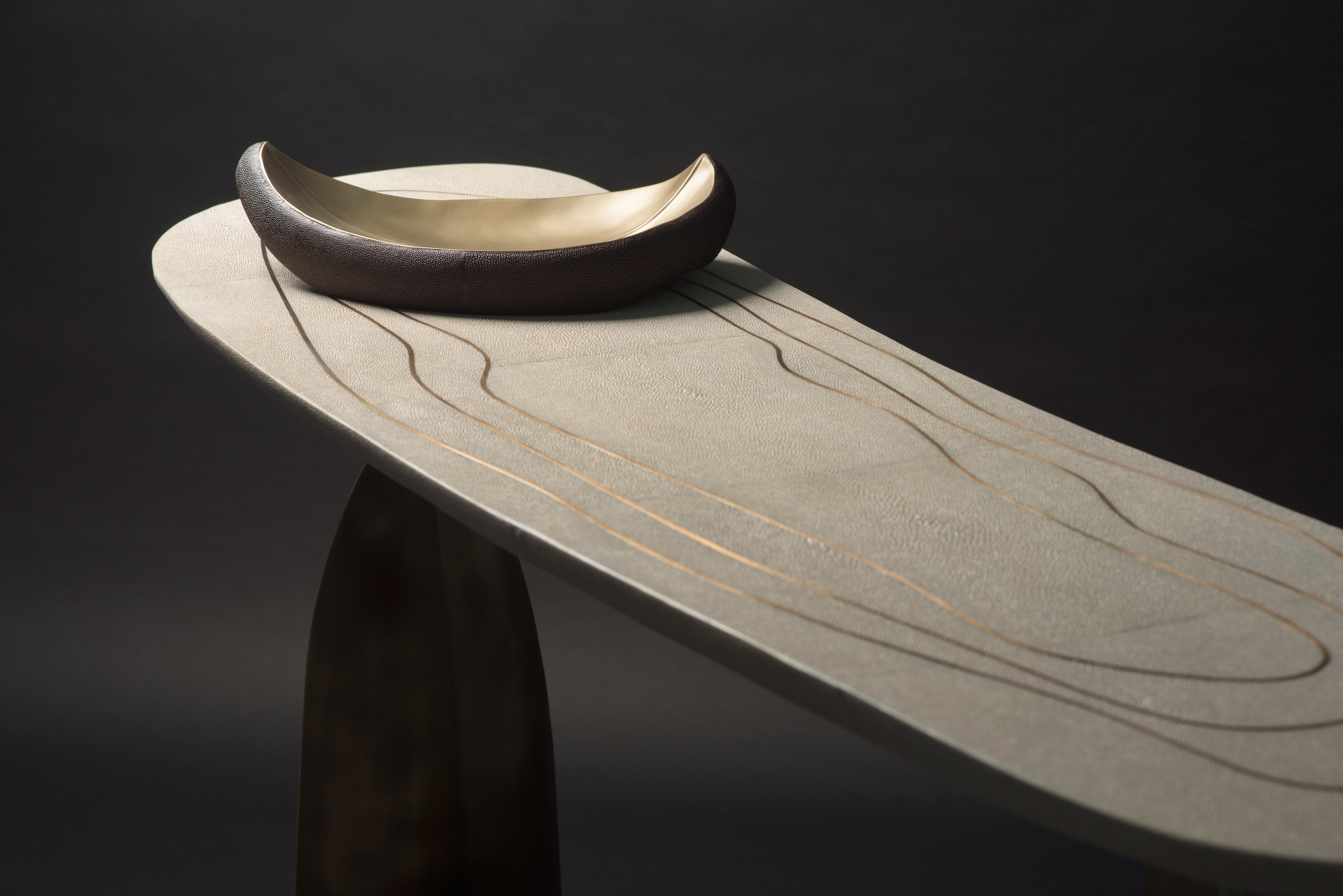 Shagreen Sculptural Console with Bronze Patina Brass by Patrick Coard Paris For Sale 2