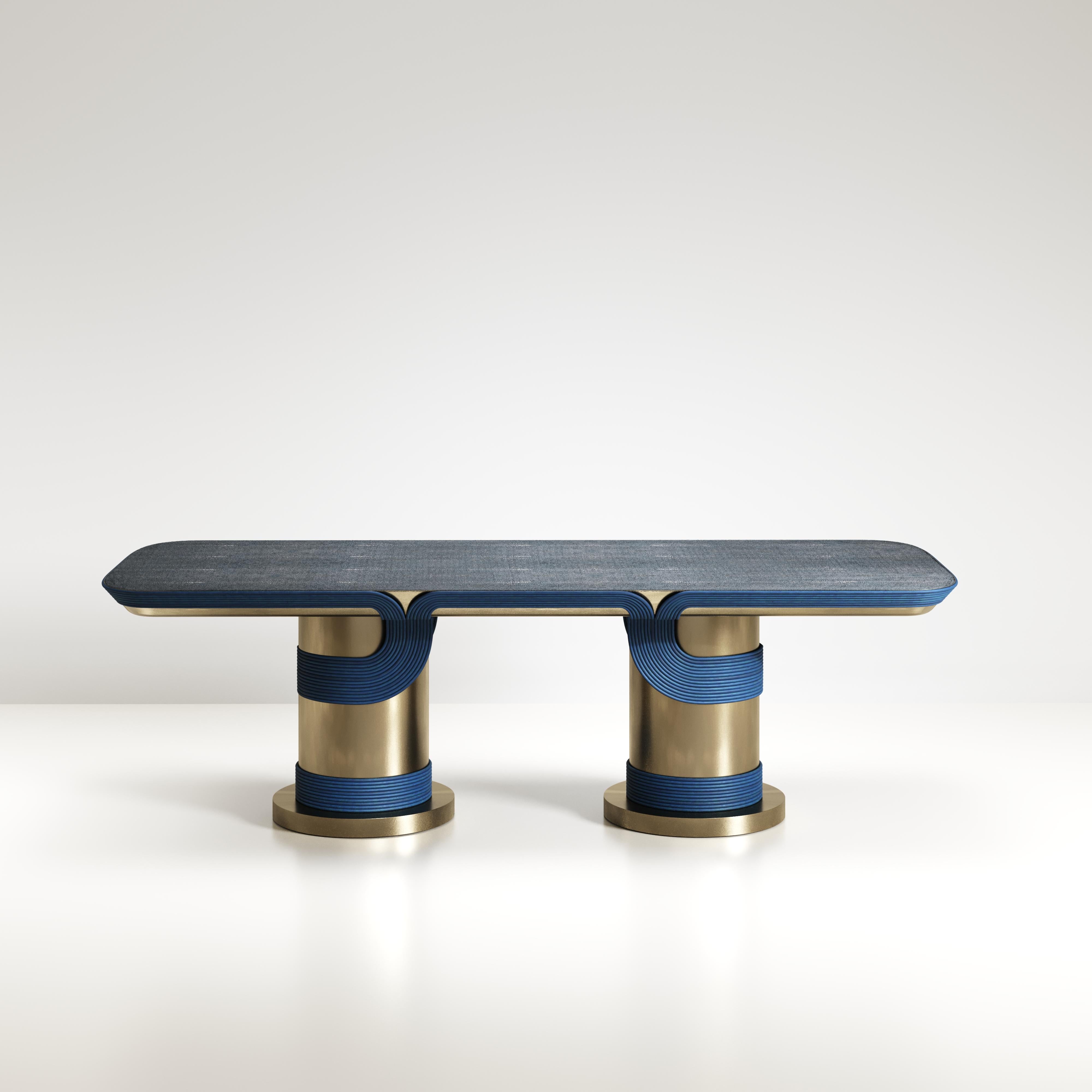 Mesa de comedor escultórica de ratán Shagreen y latón by R&Y Augousti en venta 2