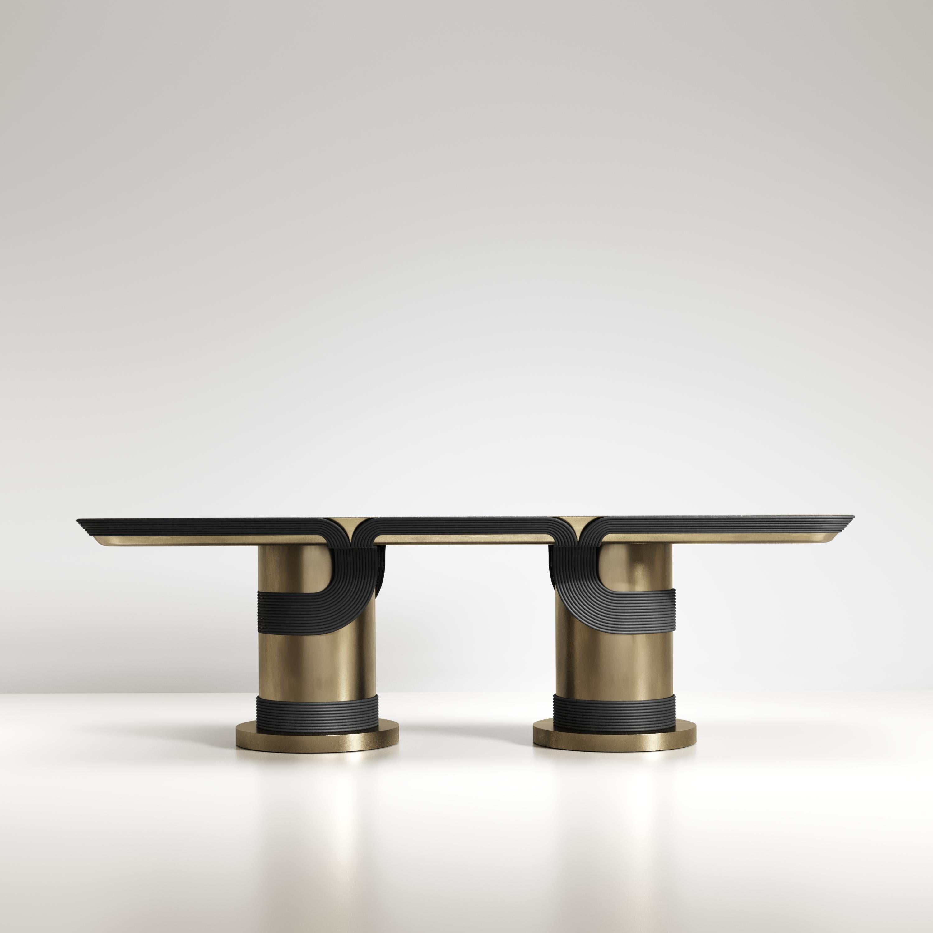 Table de salle à manger sculpturale en rotin de galuchat et laiton par R&Y Augousti en vente 4