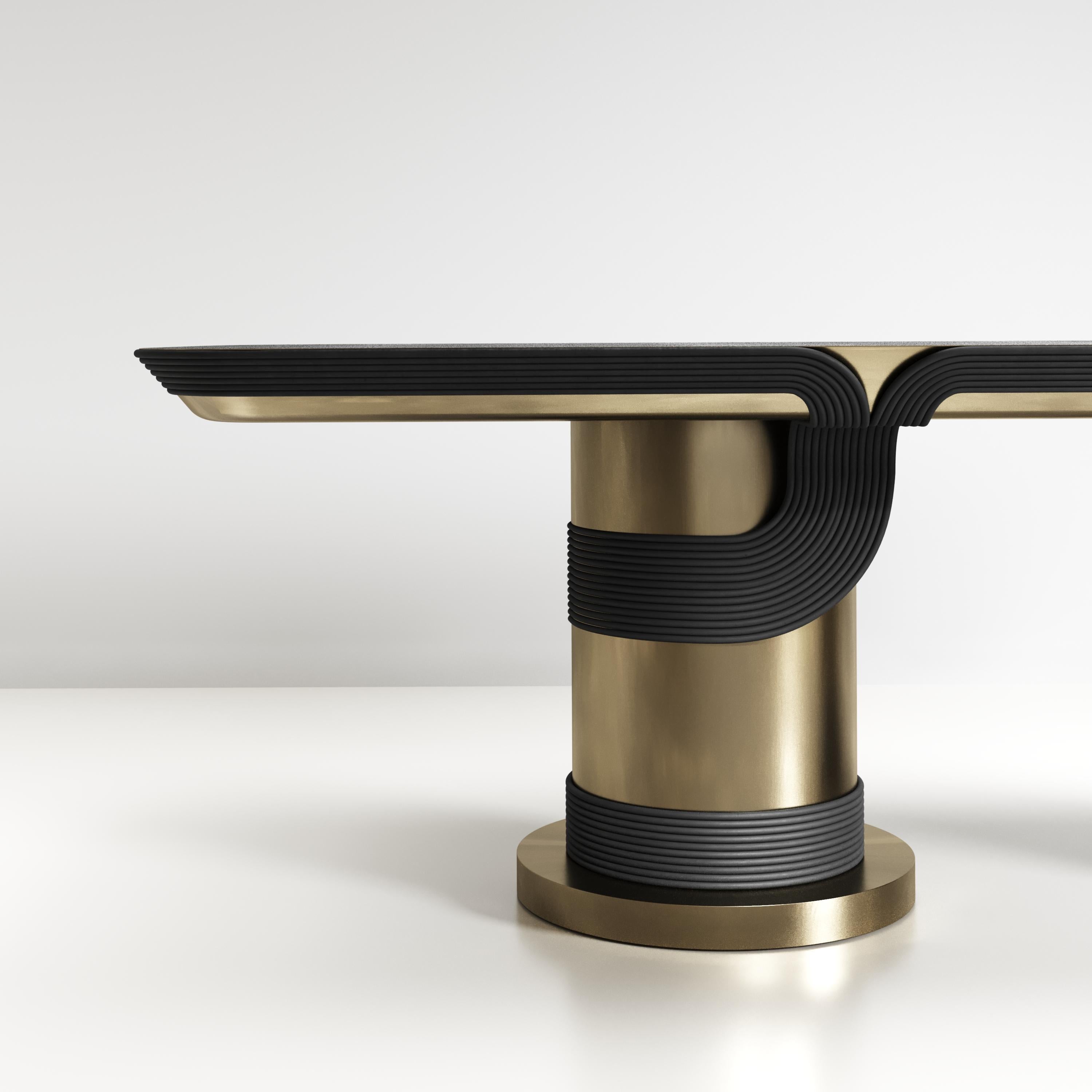 Table de salle à manger sculpturale en rotin de galuchat et laiton par R&Y Augousti en vente 5