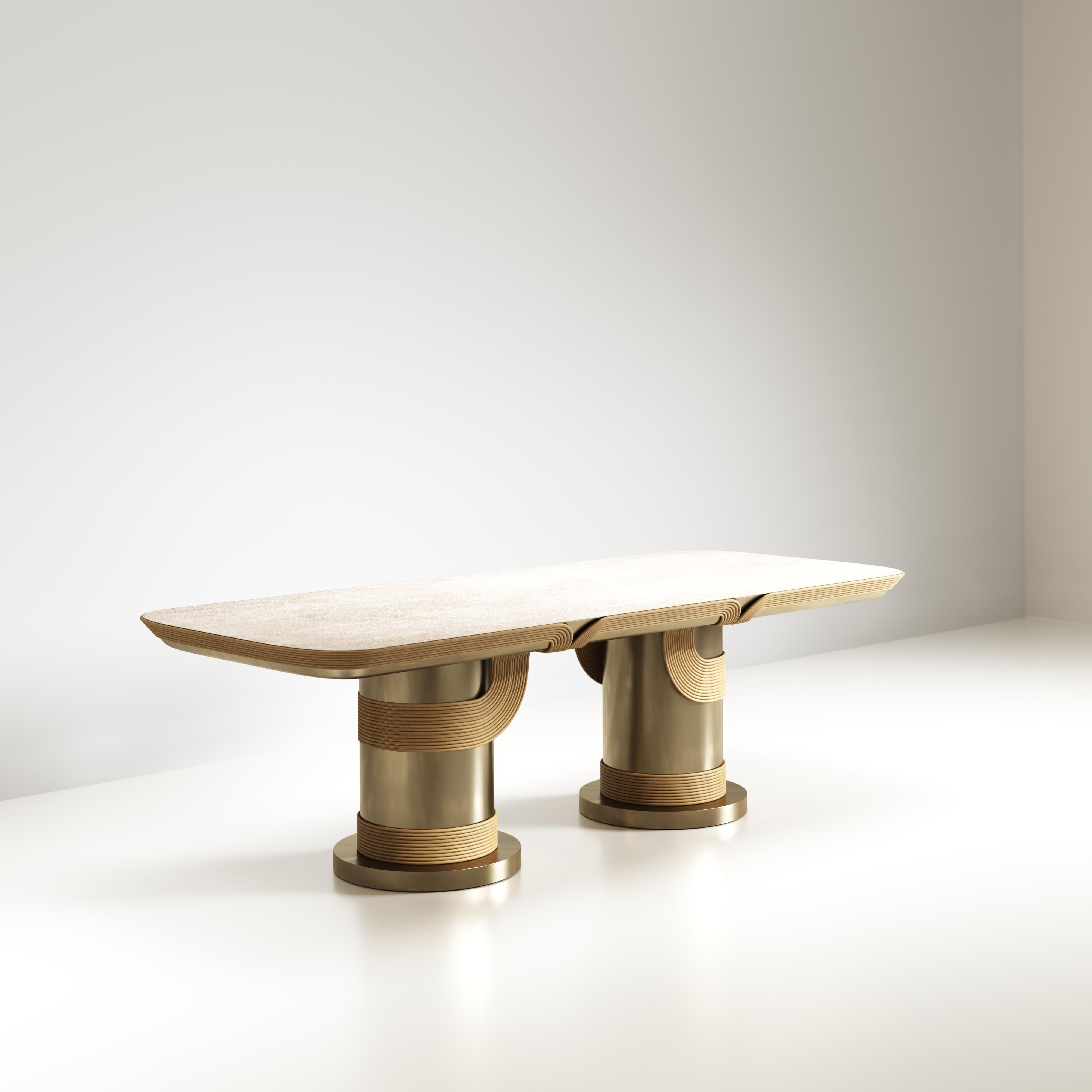 Table de salle à manger sculpturale en rotin de galuchat et laiton par R&Y Augousti en vente 8