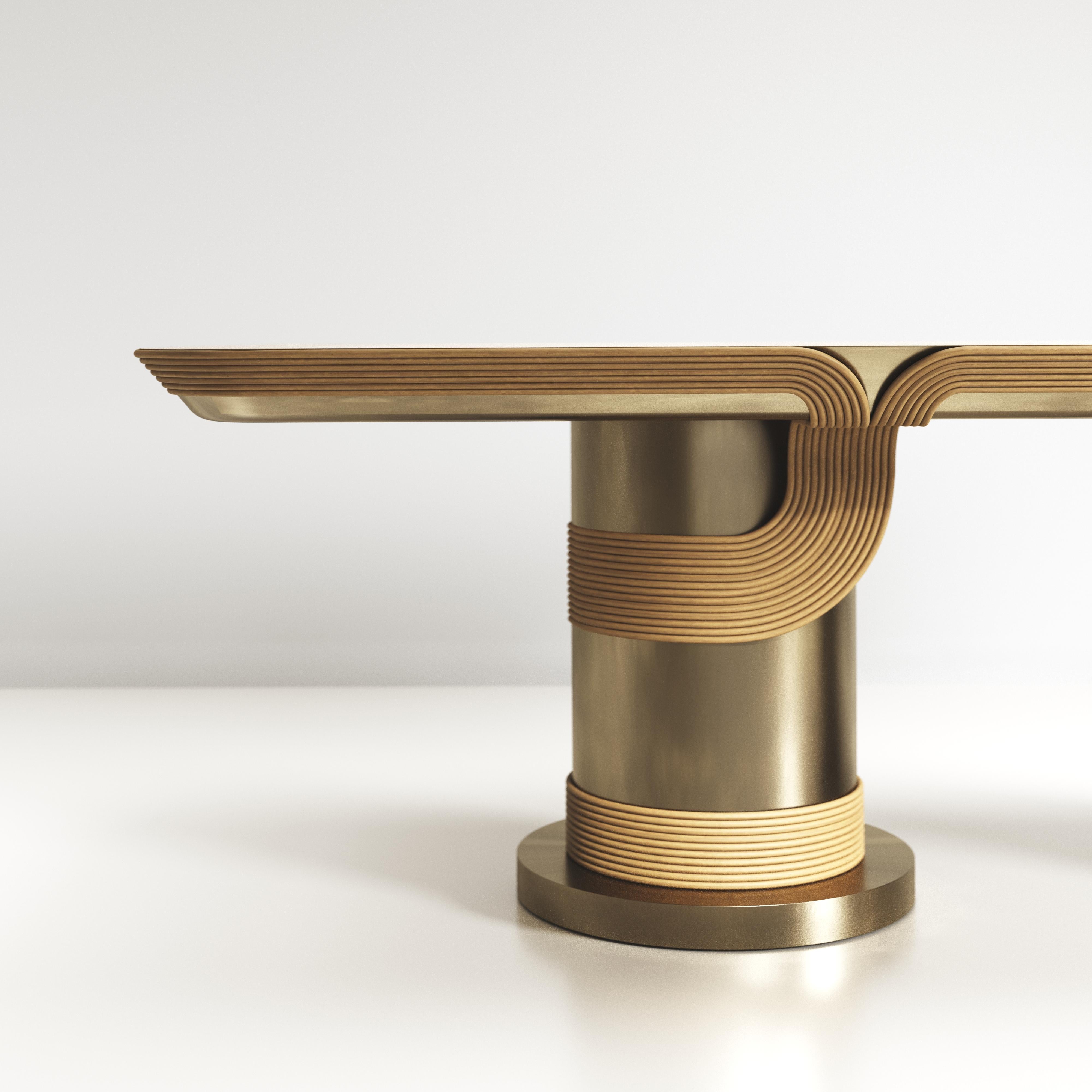 Table de salle à manger sculpturale en rotin de galuchat et laiton par R&Y Augousti en vente 9