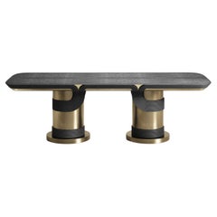 Shagreen Sculptural Dining Table in Shagreen Rattan and Brass by R&Y Augousti