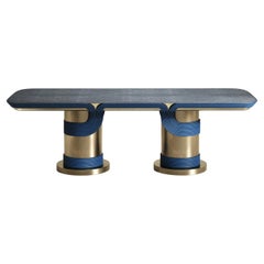 Shagreen Sculptural Dining Table in Shagreen Rattan and Brass by R&Y Augousti