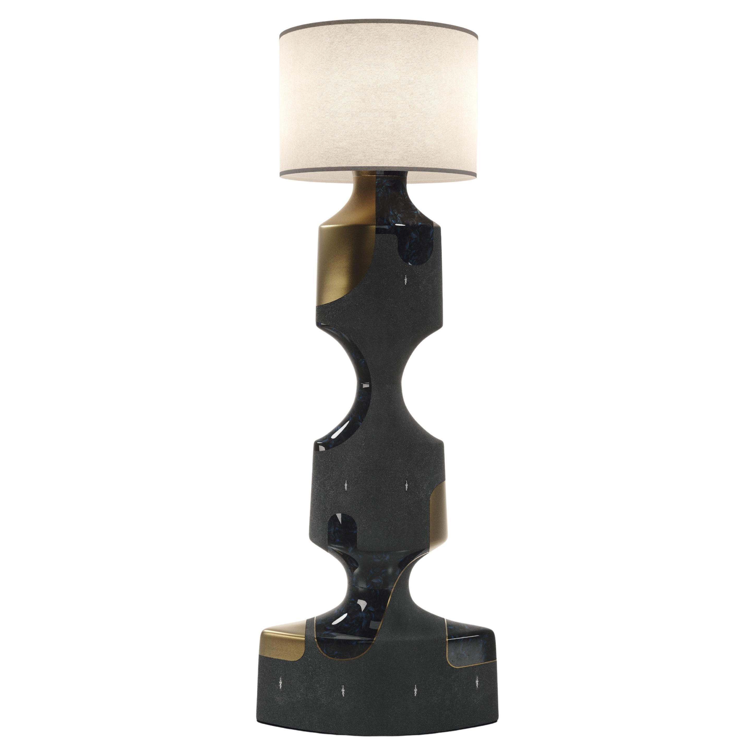 Shagreen Sculptural Floor Lamp with Shell and Brass Details by R&Y Augousti
