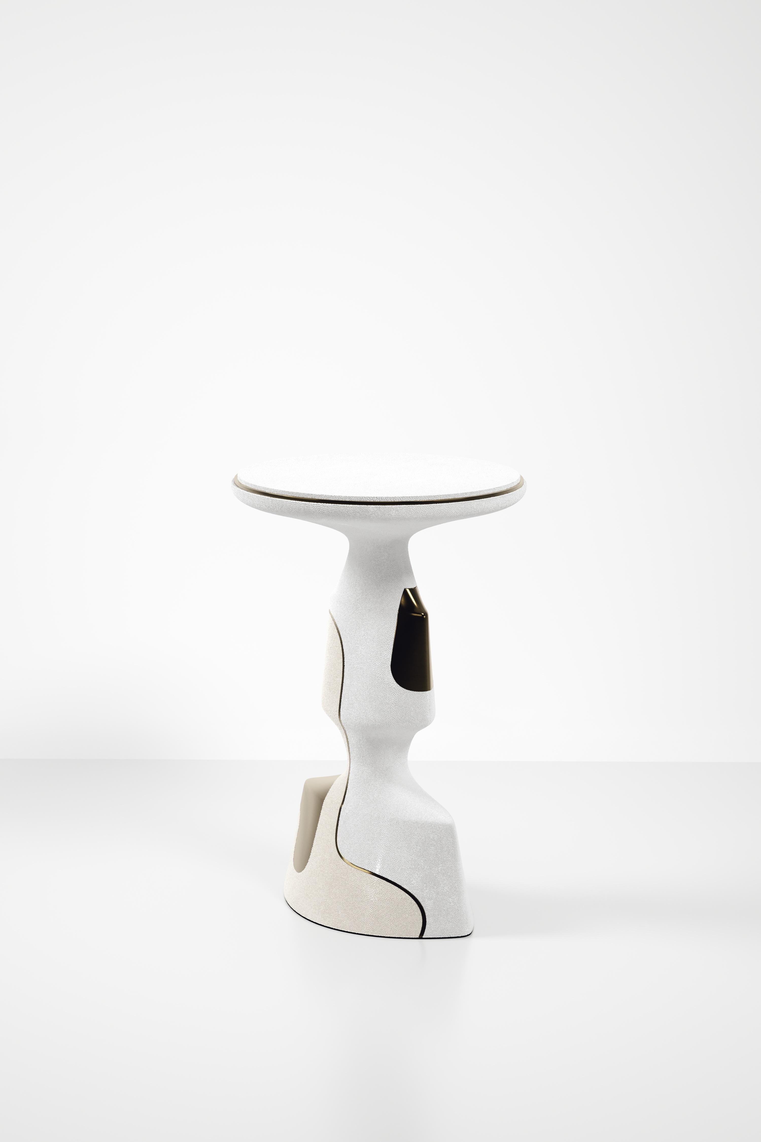 Shagreen Sculptural Side Table with Shell and Brass Details by R&Y Augousti For Sale 3