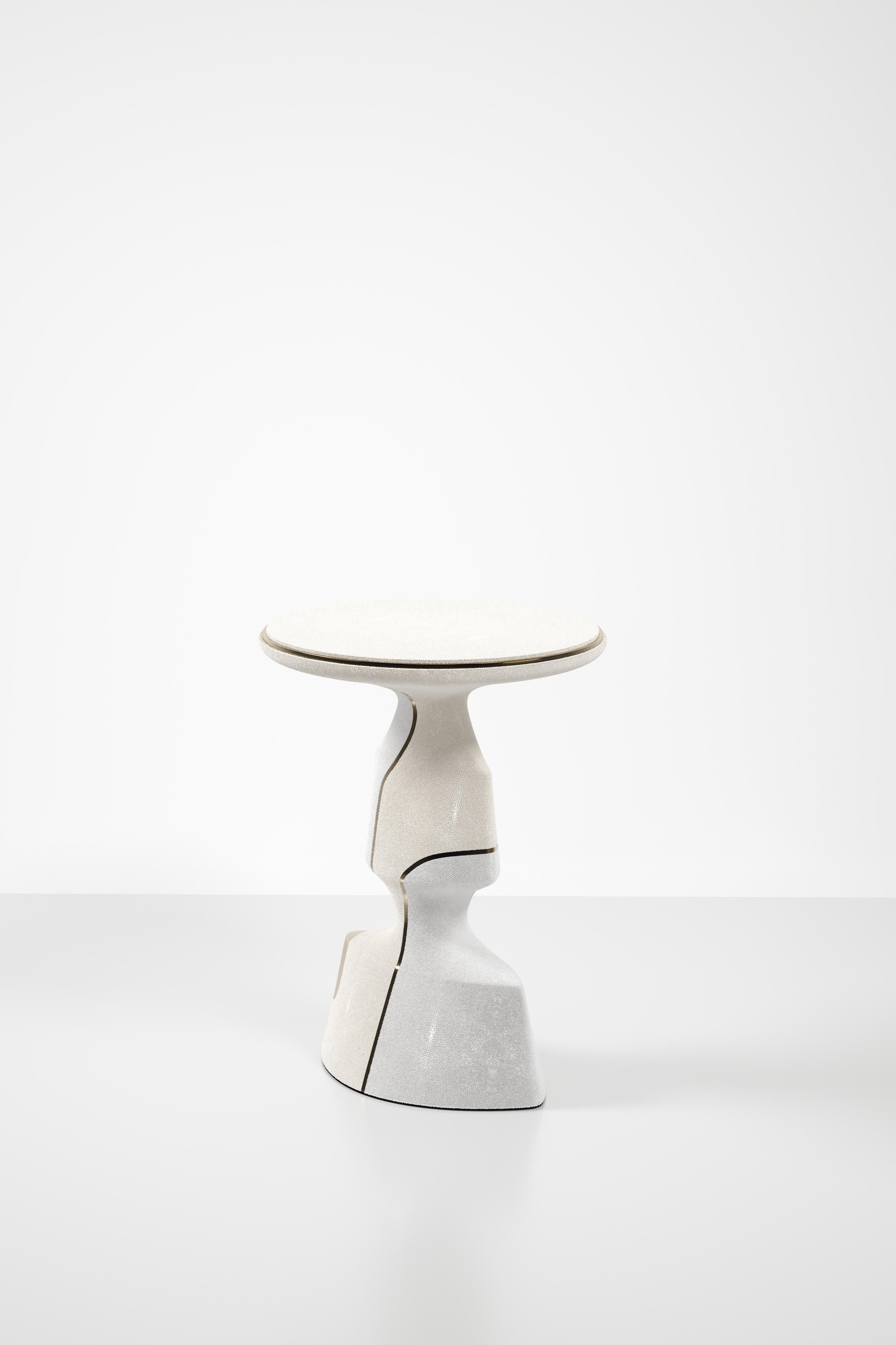 Art Deco Shagreen Sculptural Side Table with Shell and Brass Details by R&Y Augousti For Sale
