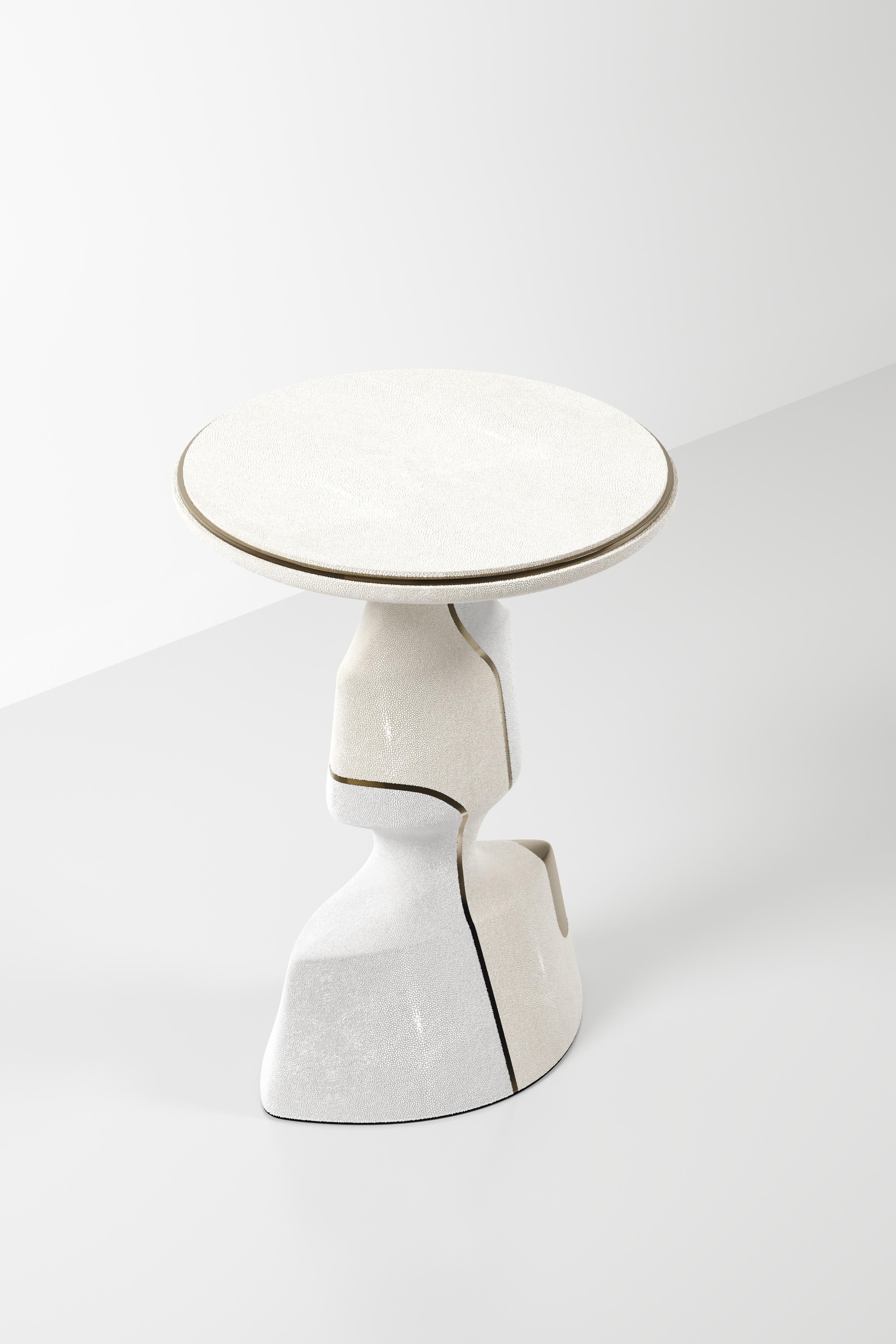 Philippine Shagreen Sculptural Side Table with Shell and Brass Details by R&Y Augousti For Sale