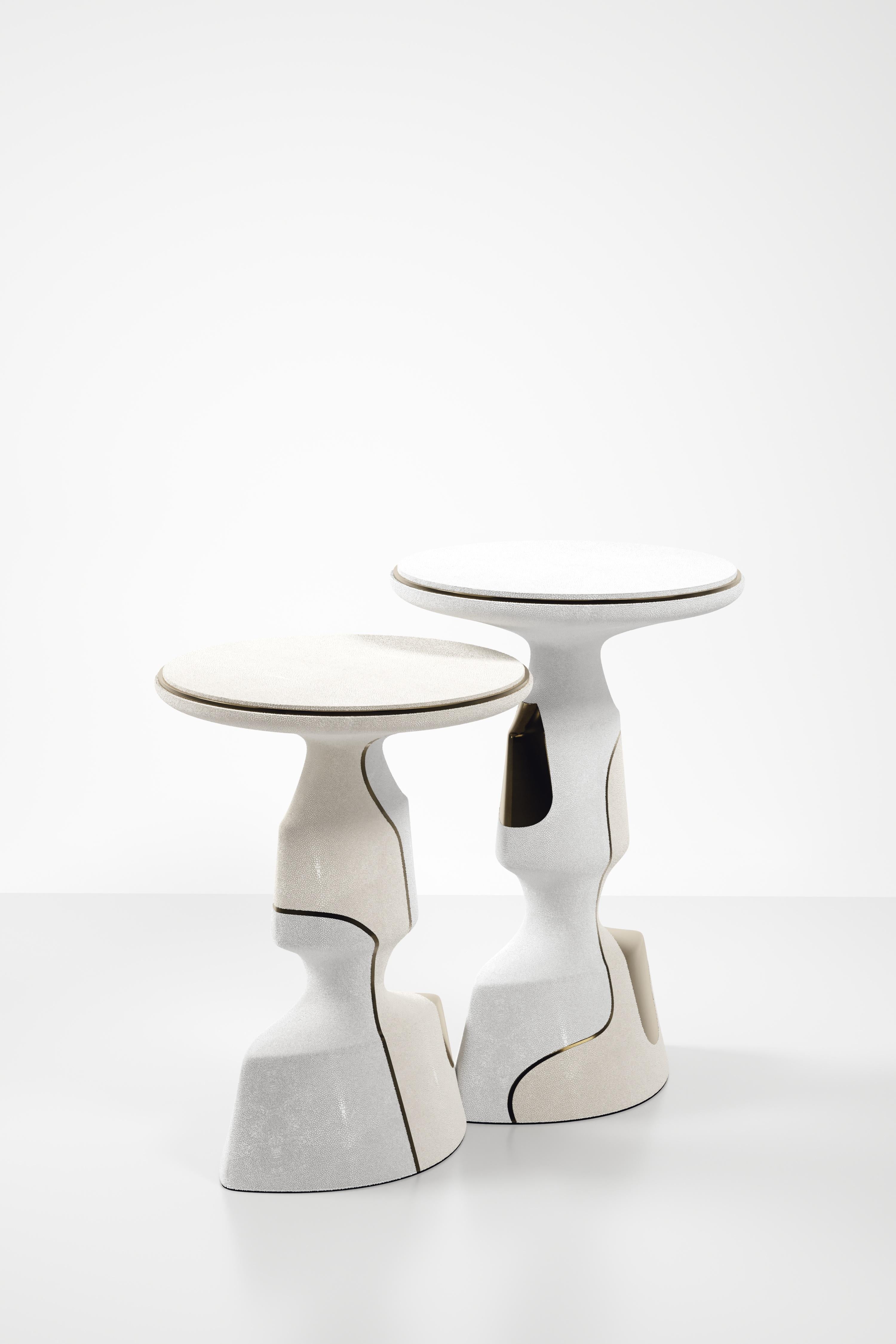 Contemporary Shagreen Sculptural Side Table with Shell and Brass Details by R&Y Augousti For Sale