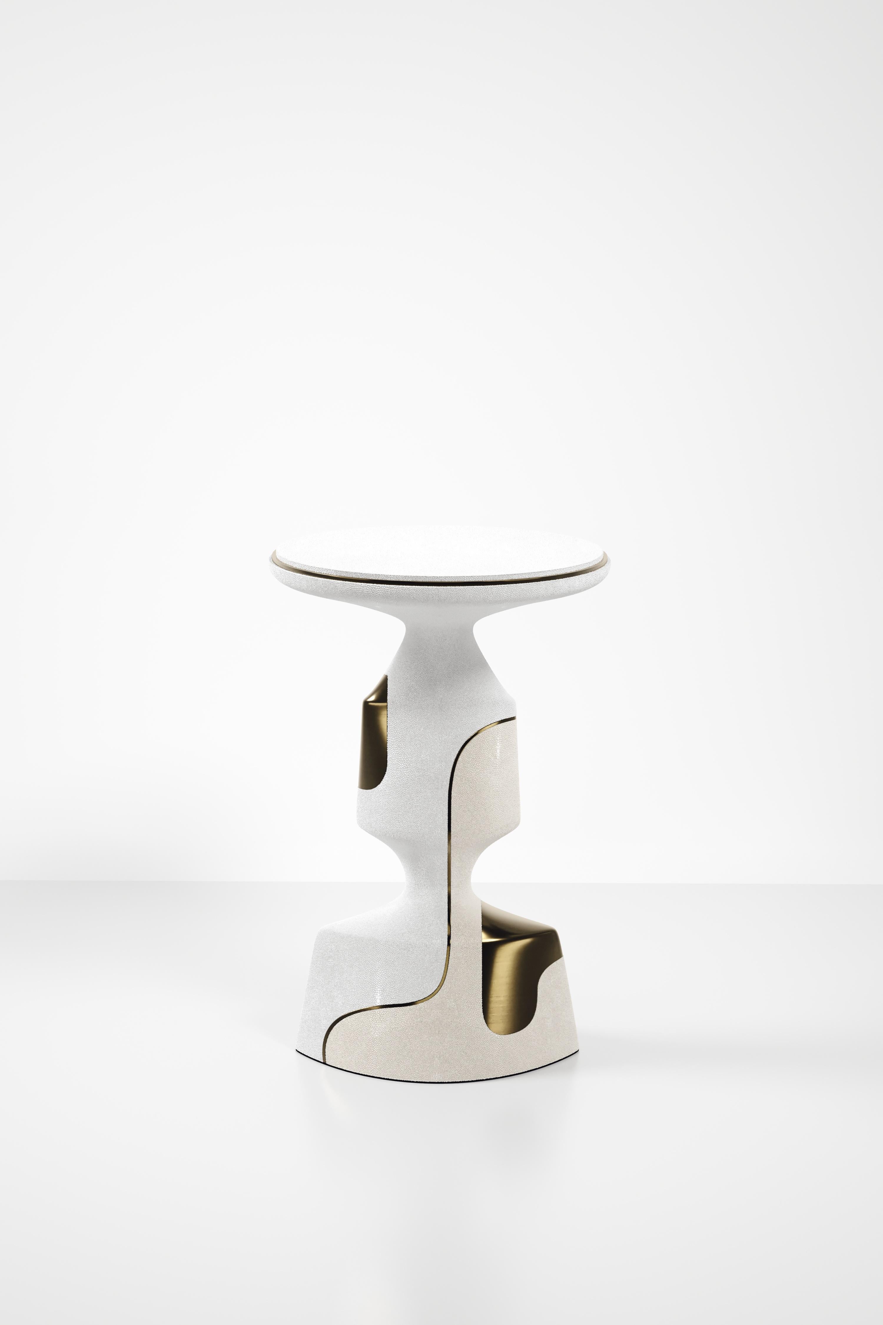 Shagreen Sculptural Side Table with Shell and Brass Details by R&Y Augousti For Sale 1