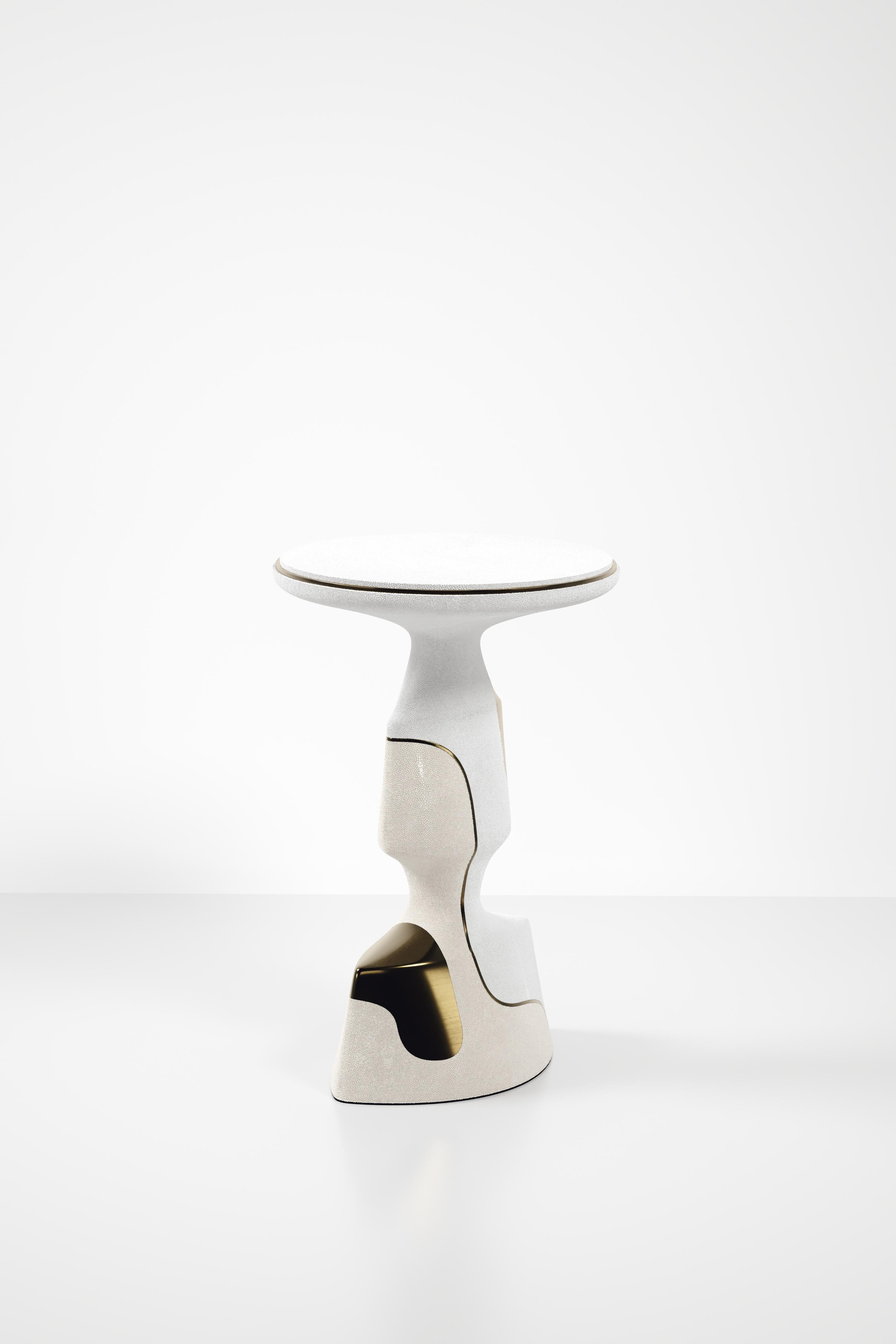 Shagreen Sculptural Side Table with Shell and Brass Details by R&Y Augousti For Sale 2