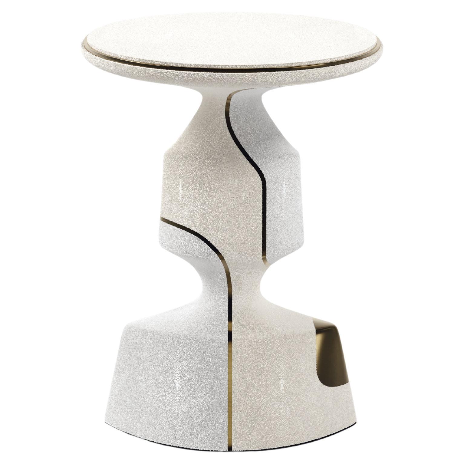 Shagreen Sculptural Side Table with Shell and Brass Details by R&Y Augousti