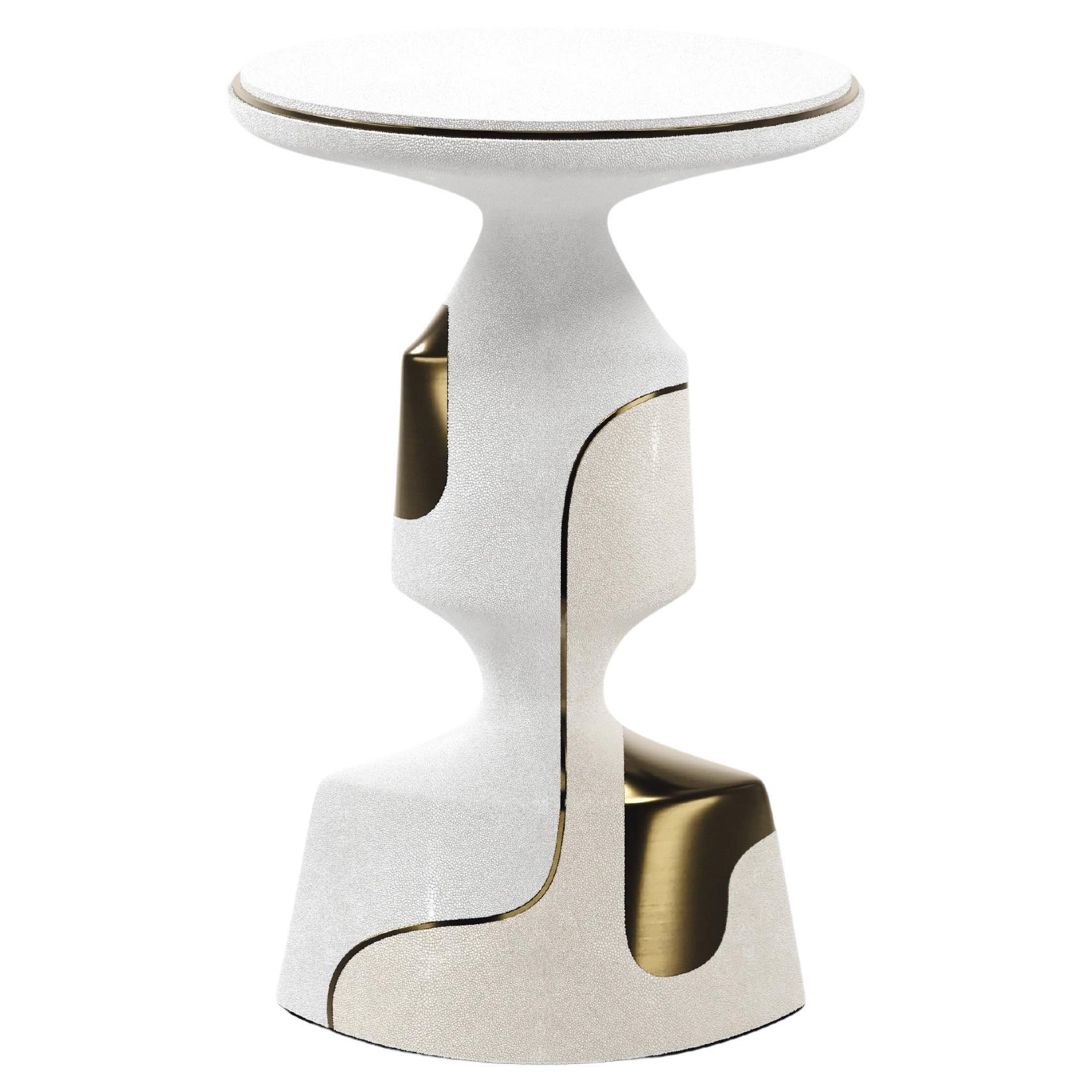 Shagreen Sculptural Side Table with Shell and Brass Details by R&Y Augousti