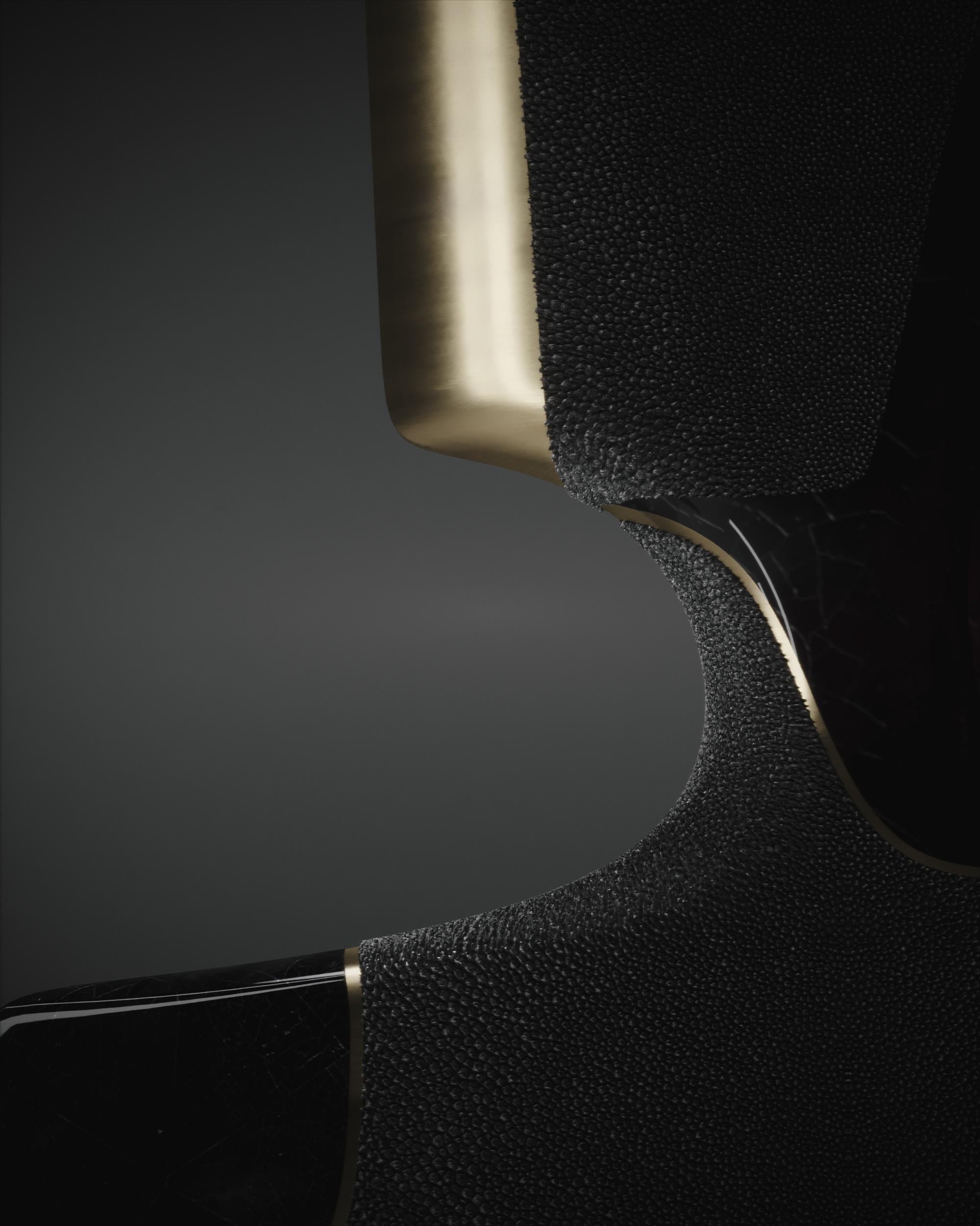 Shagreen Sculptural Vase with Pen Shell and Brass Details by R&Y Augousti 3