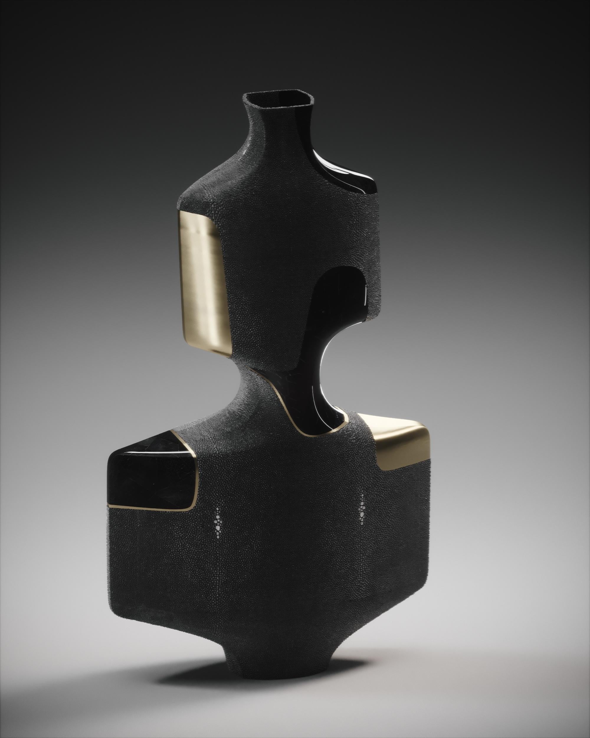 Shagreen Sculptural Vase with Pen Shell and Brass Details by R&Y Augousti 5