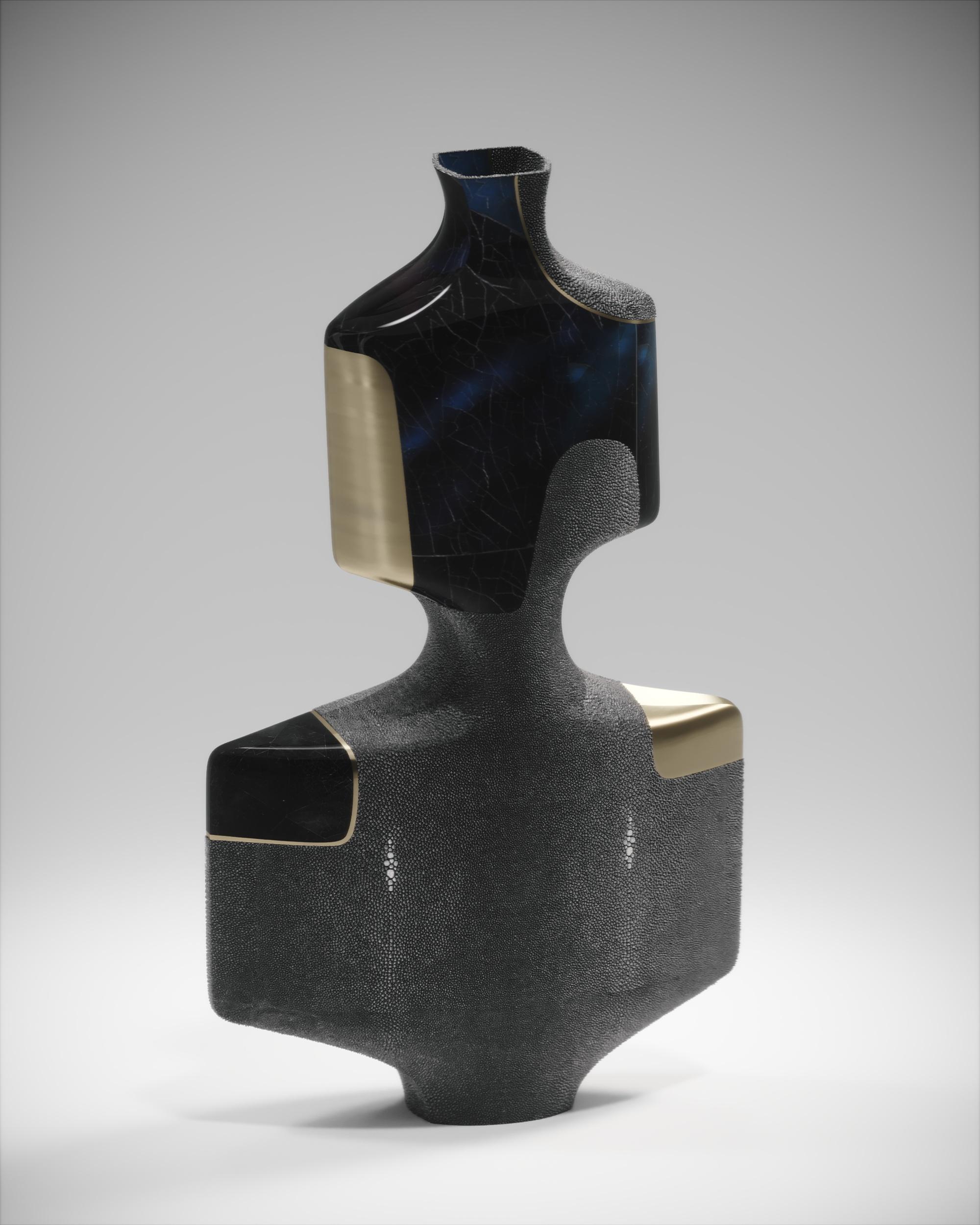 Shagreen Sculptural Vase with Pen Shell and Brass Details by R&Y Augousti 7