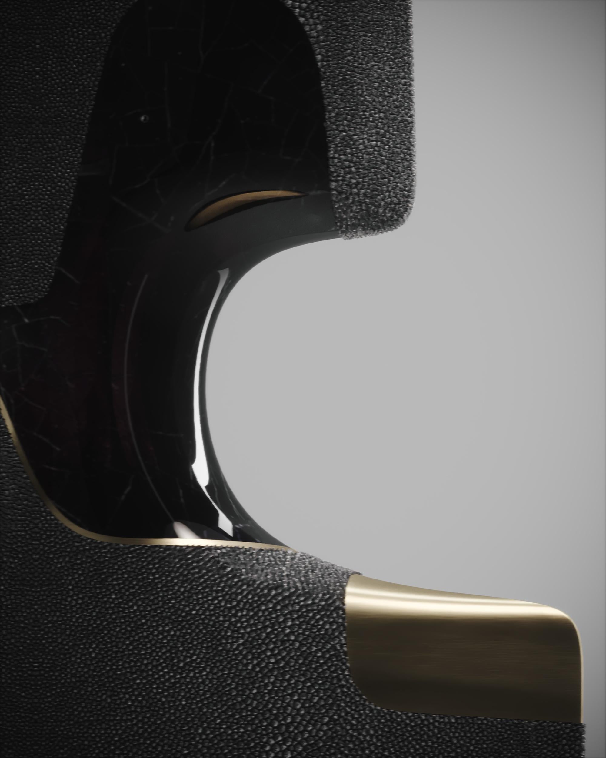 Hand-Crafted Shagreen Sculptural Vase with Pen Shell and Brass Details by R&Y Augousti