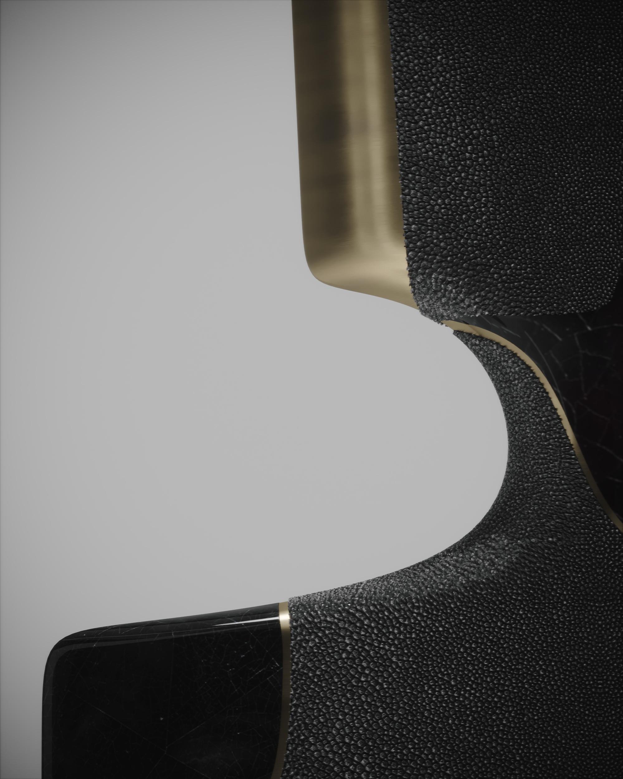 Shagreen Sculptural Vase with Pen Shell and Brass Details by R&Y Augousti In New Condition In New York, NY