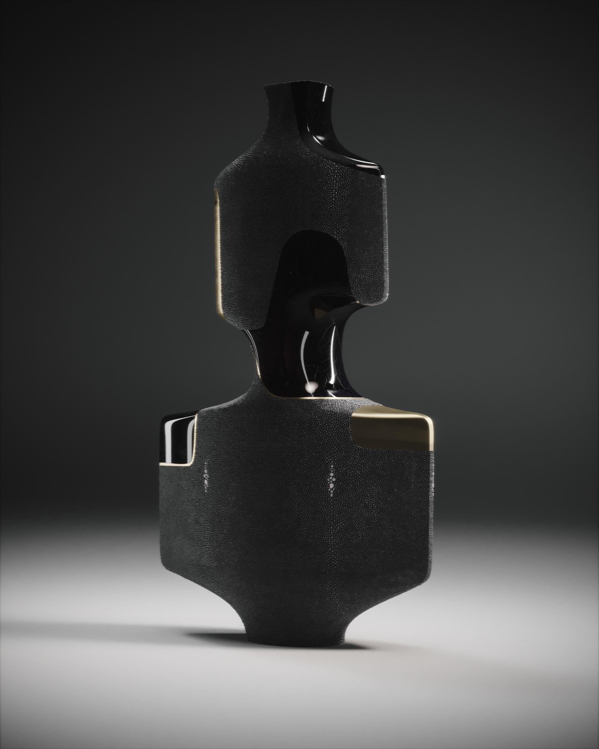 Shagreen Sculptural Vase with Pen Shell and Brass Details by R&Y Augousti 1