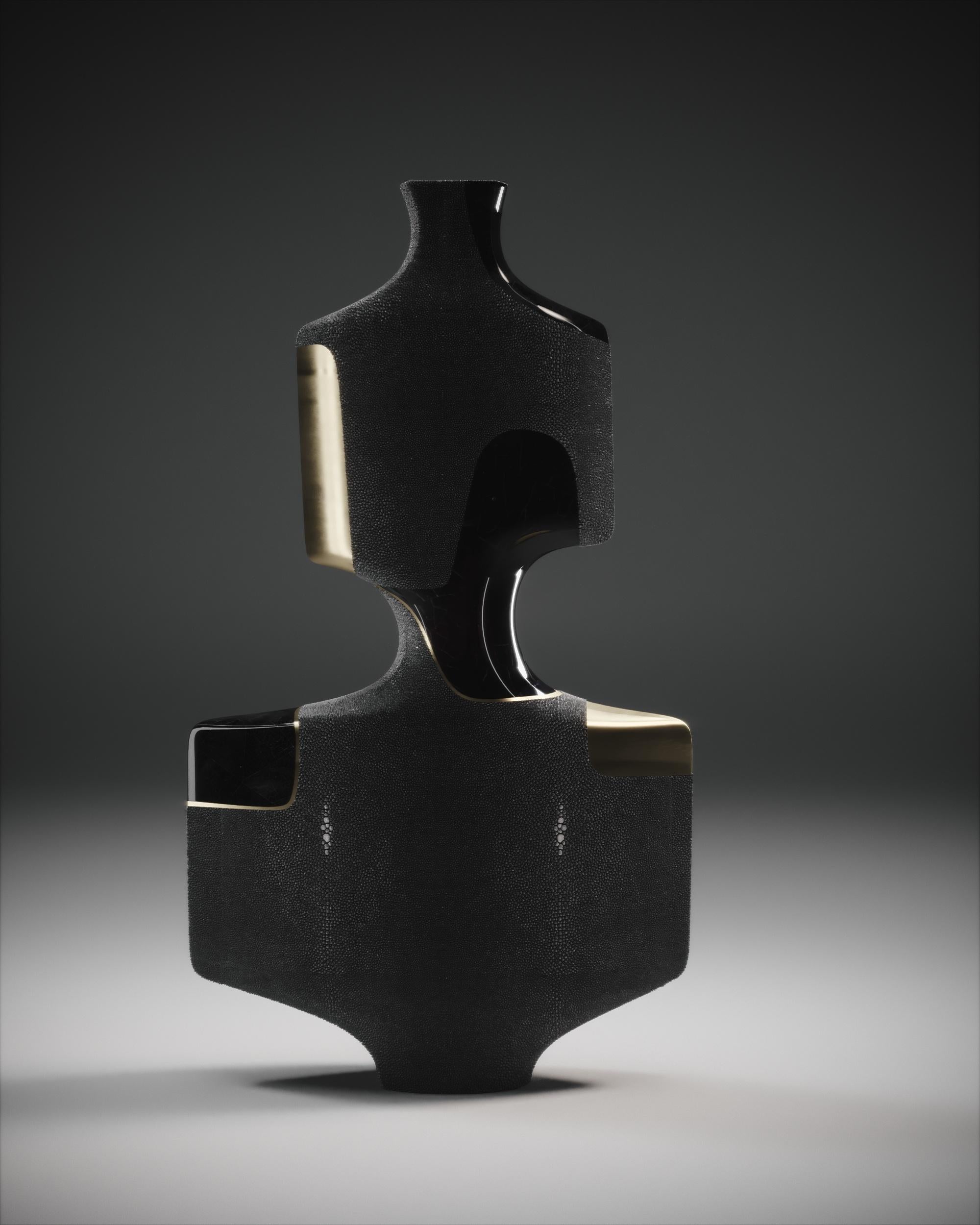Shagreen Sculptural Vase with Pen Shell and Brass Details by R&Y Augousti 2