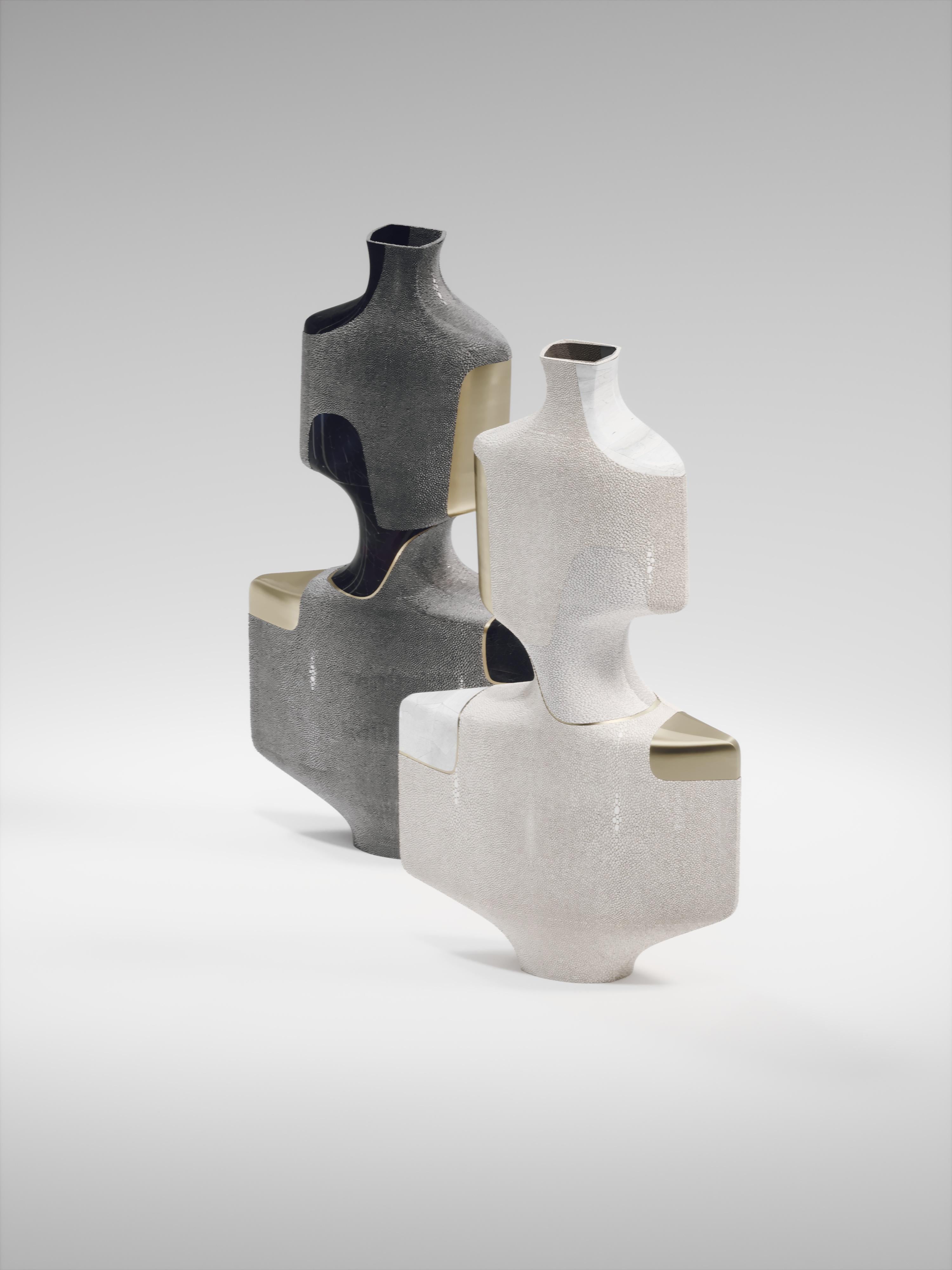 Philippine Shagreen Sculptural Vases with Pen Shell and Brass Details by R&Y Augousti For Sale