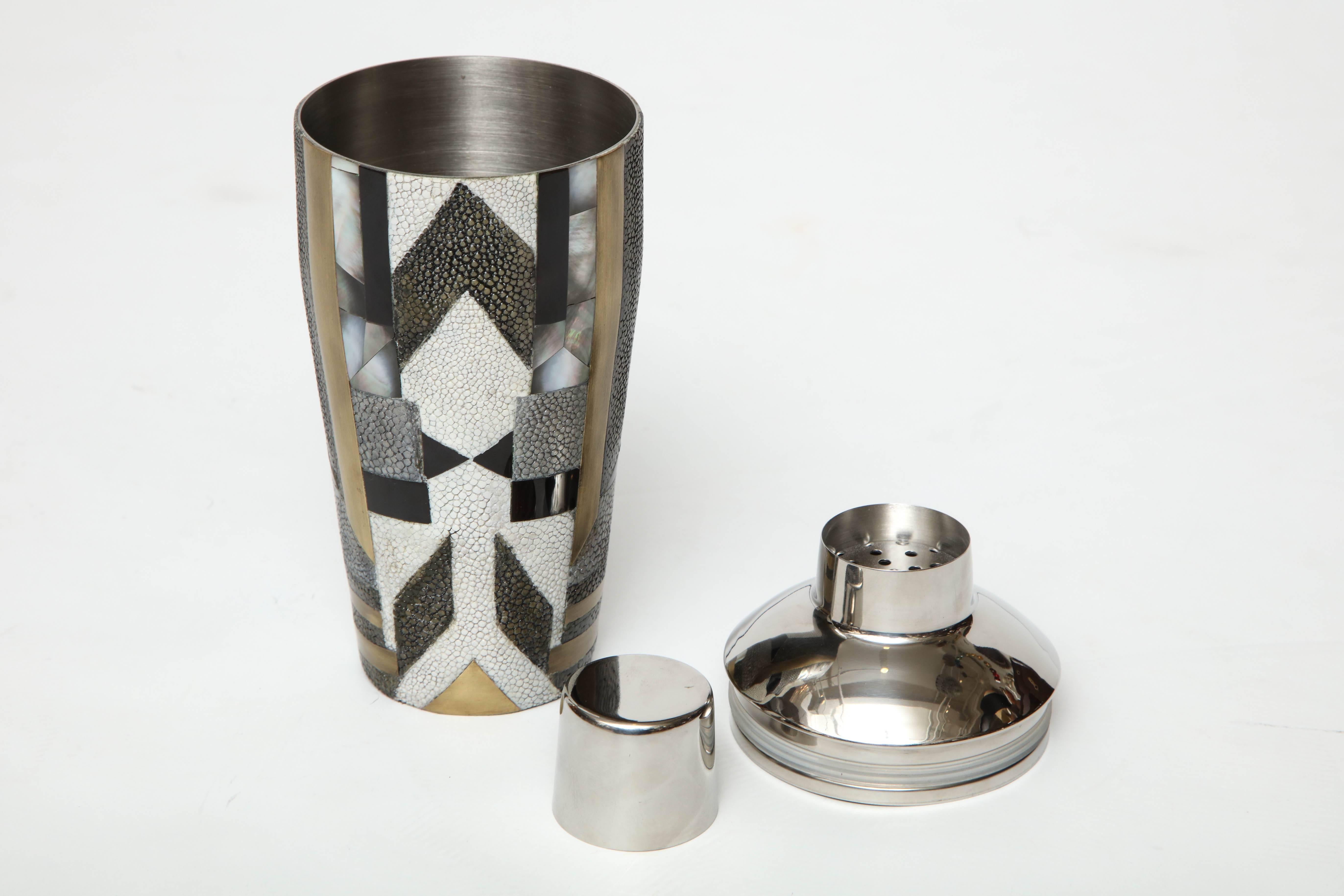 Hand-Crafted Shagreen Shaker With Bronze Details