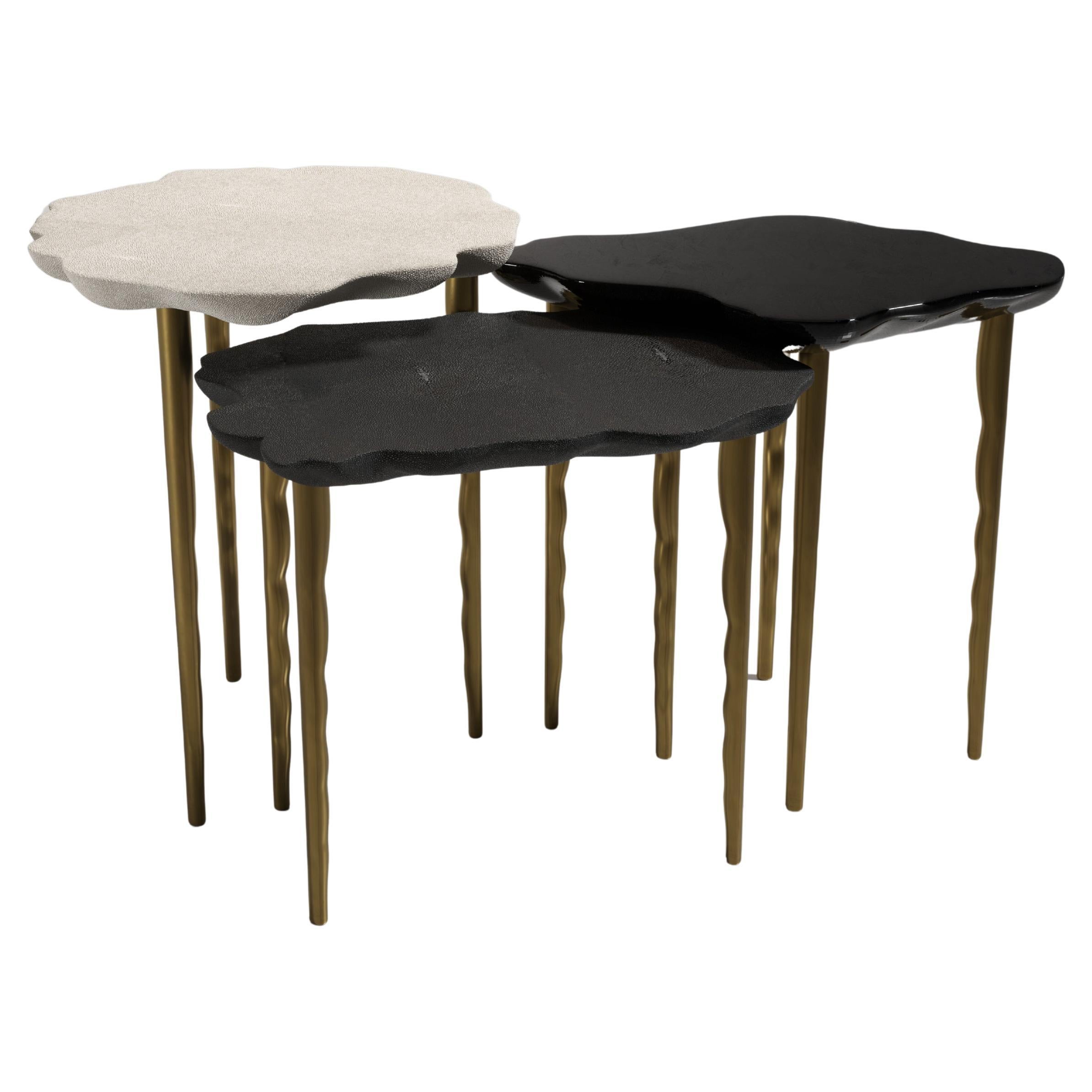 Shagreen & Shell Nesting Tables with Bronze Patina Brass Details by R&Y Augousti
