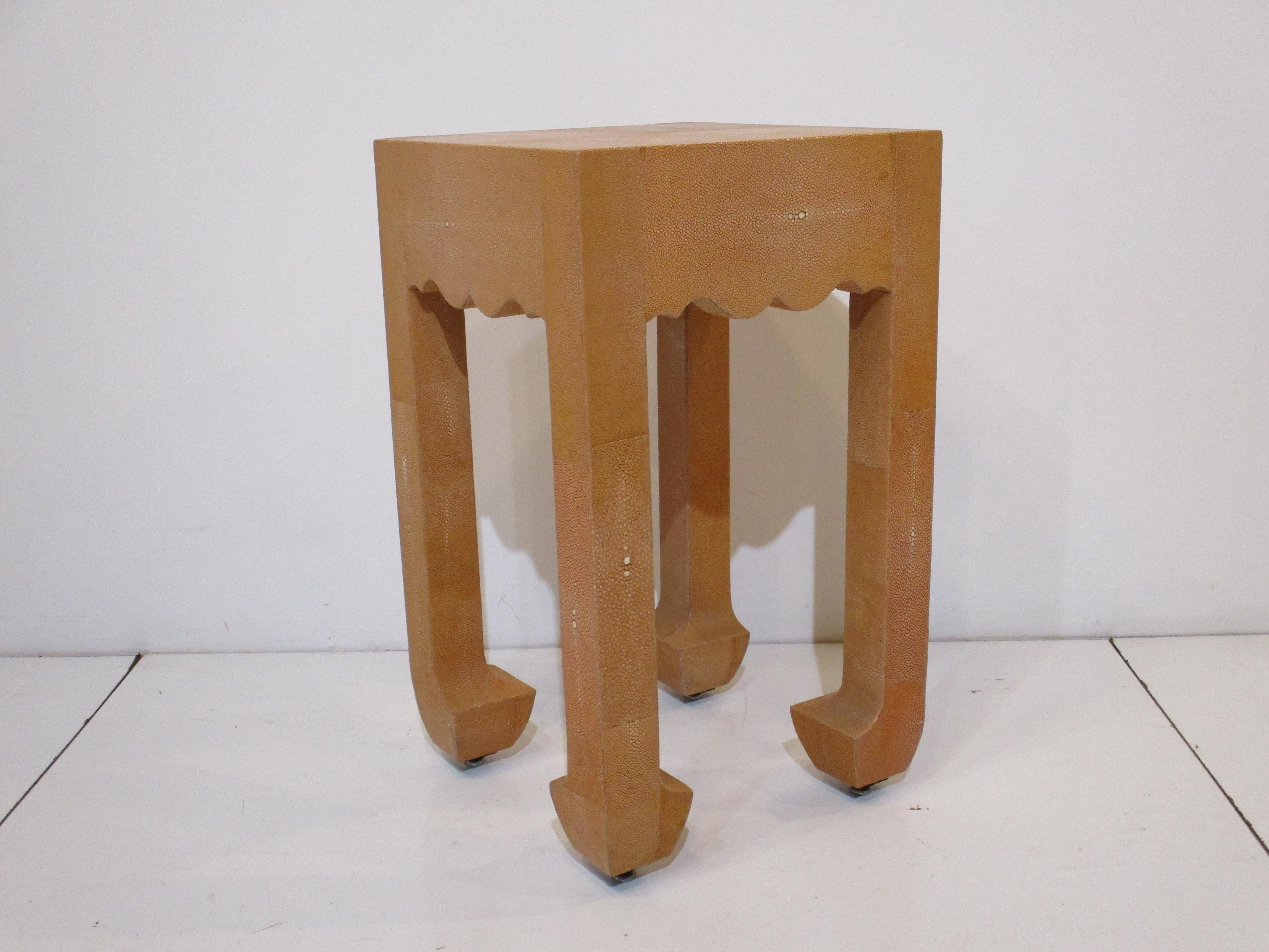 Shagreen Side / Pedestal Table in the Style of Karl Springer 4