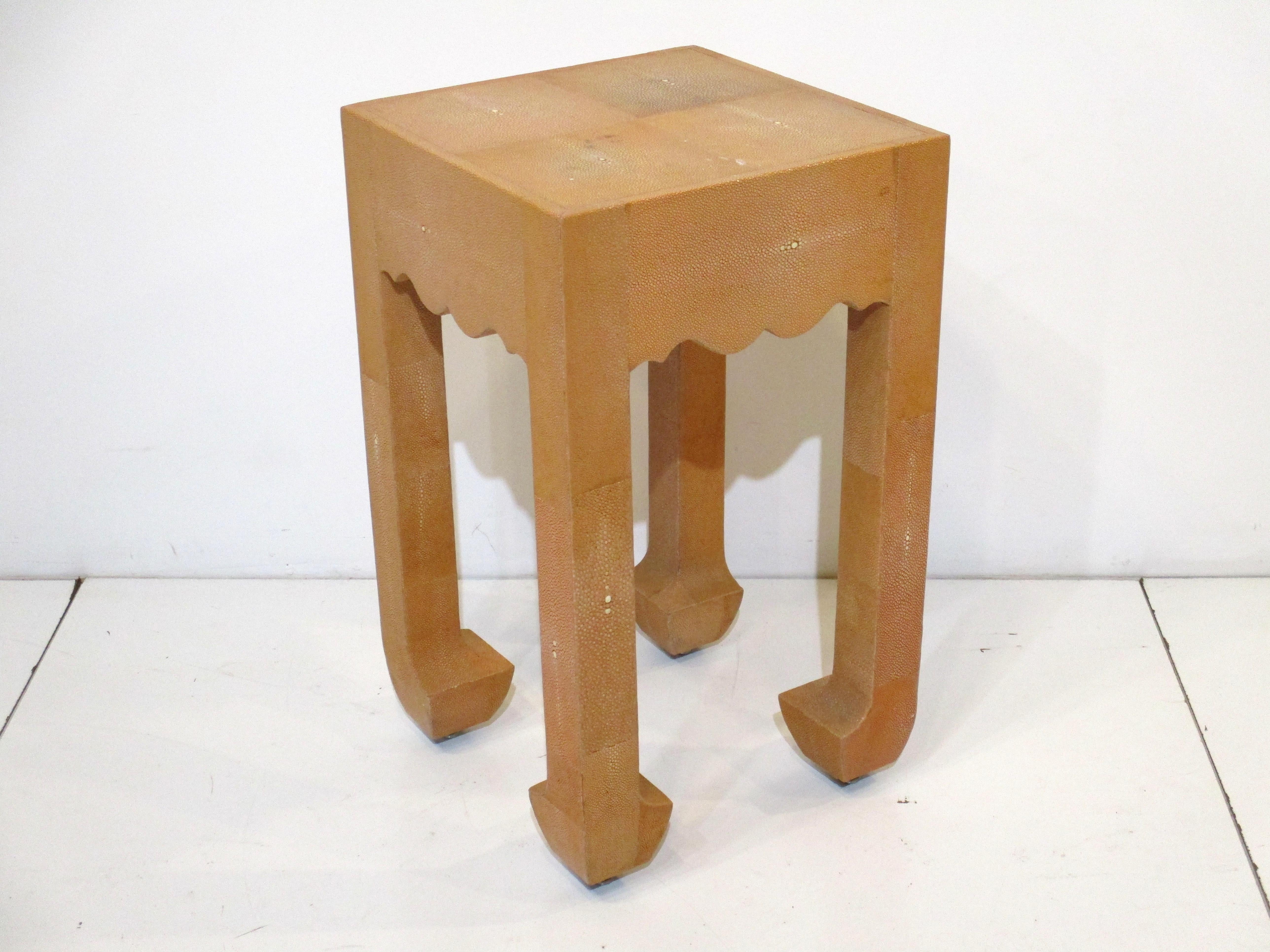 Shagreen Side / Pedestal Table in the Style of Karl Springer 5