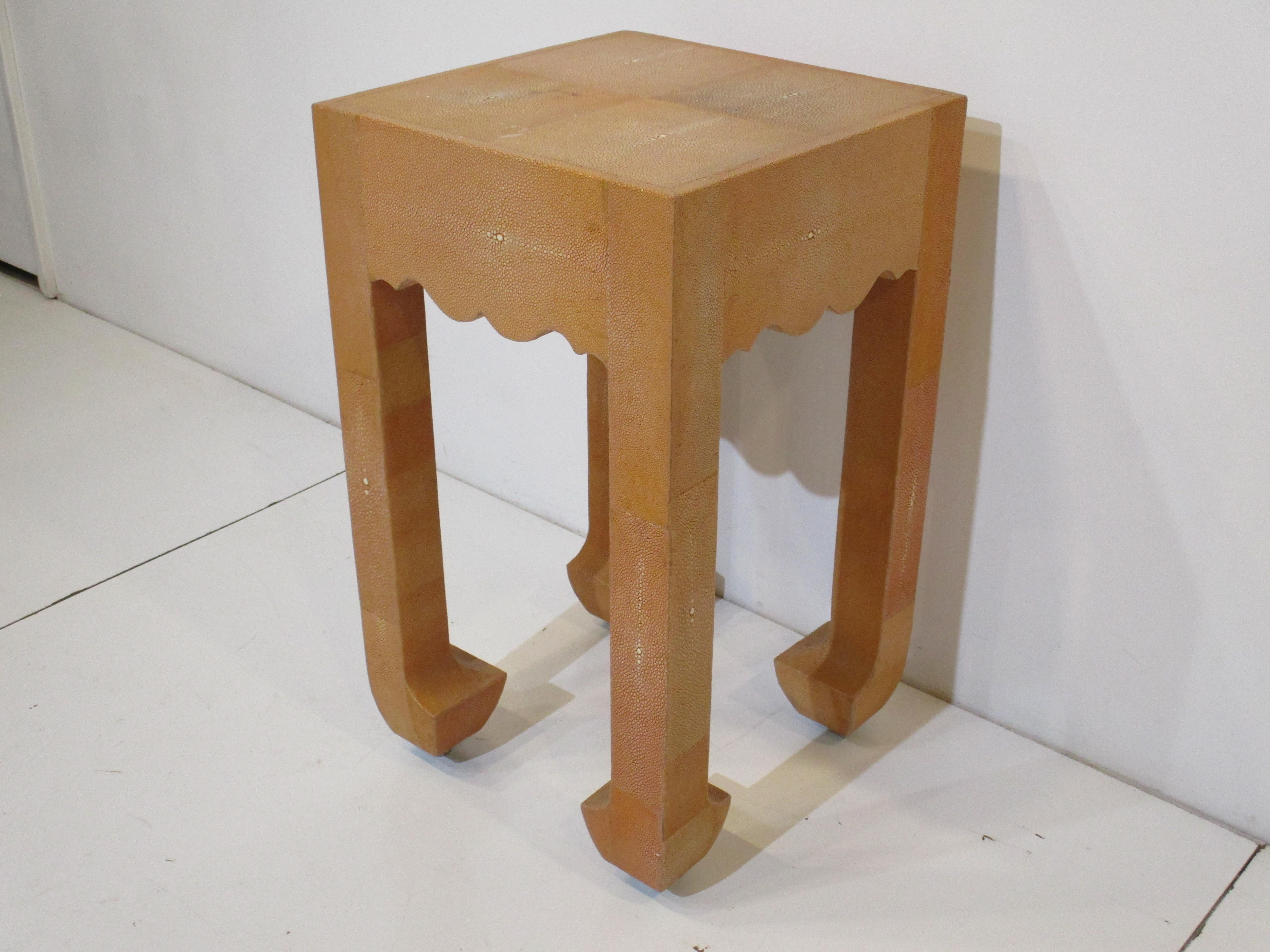 Modern Shagreen Side / Pedestal Table in the Style of Karl Springer