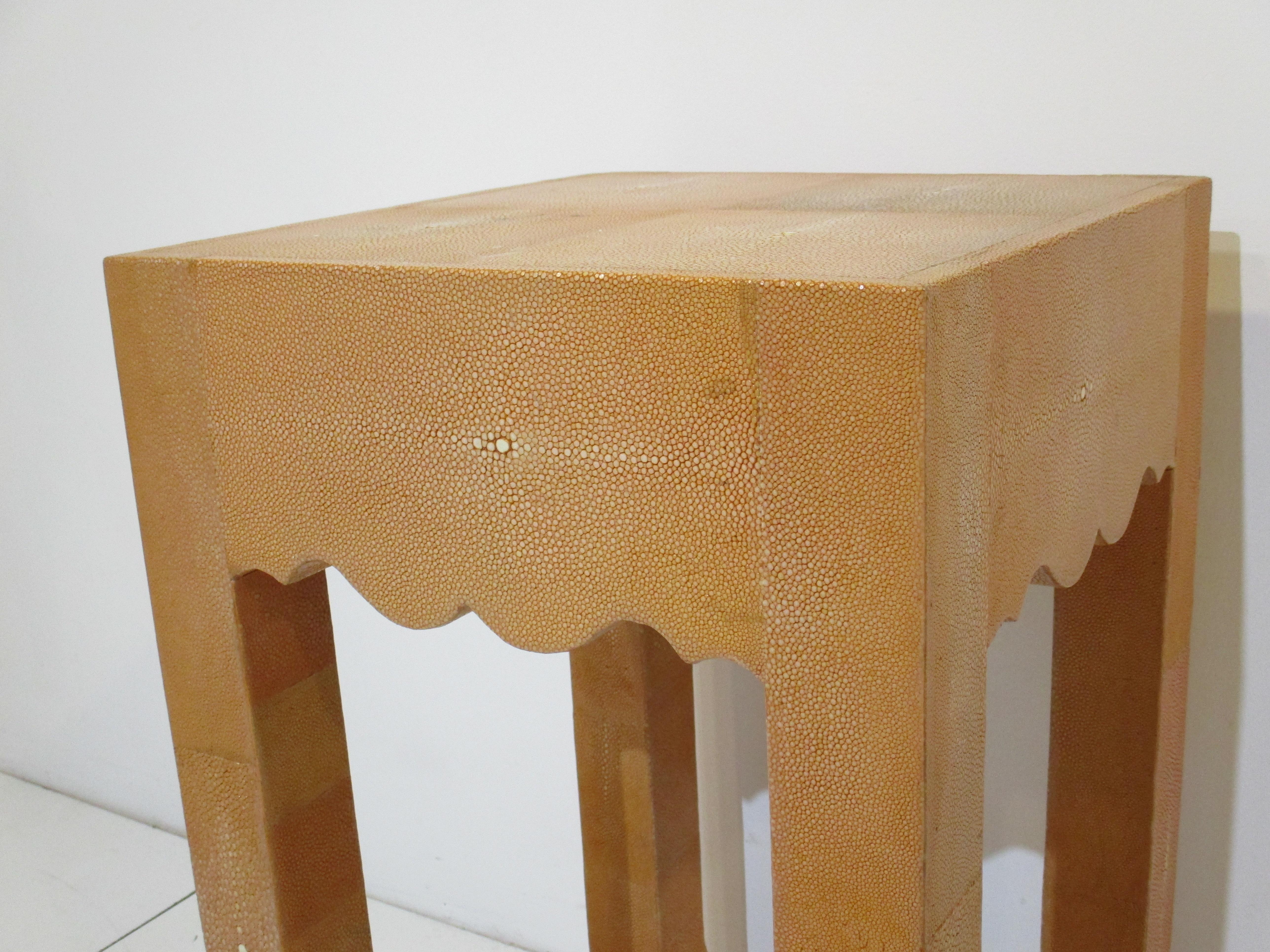 Shagreen Side / Pedestal Table in the Style of Karl Springer 2