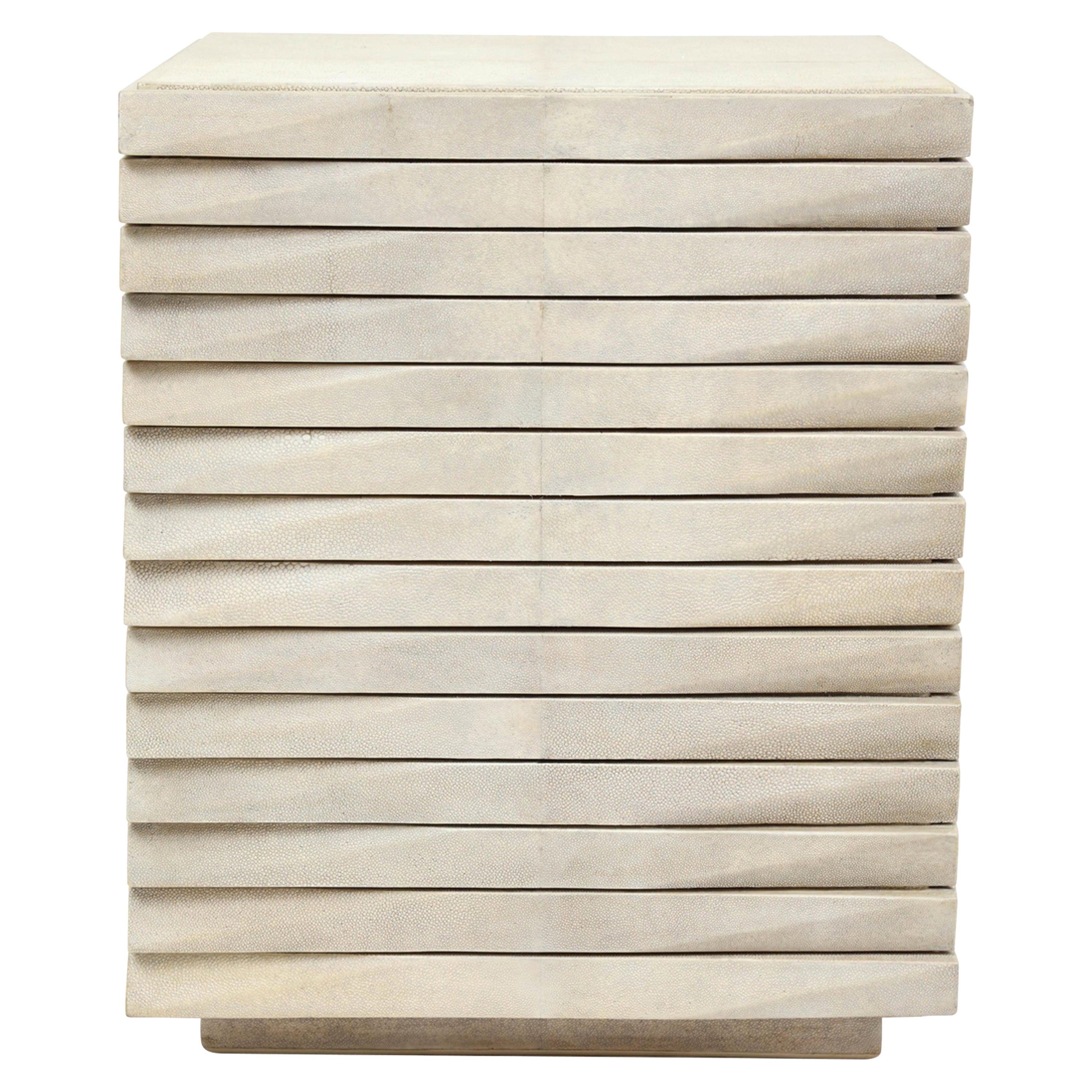 Shagreen Side Table or Nightstand, Cream Shagreen, Three Drawers, France