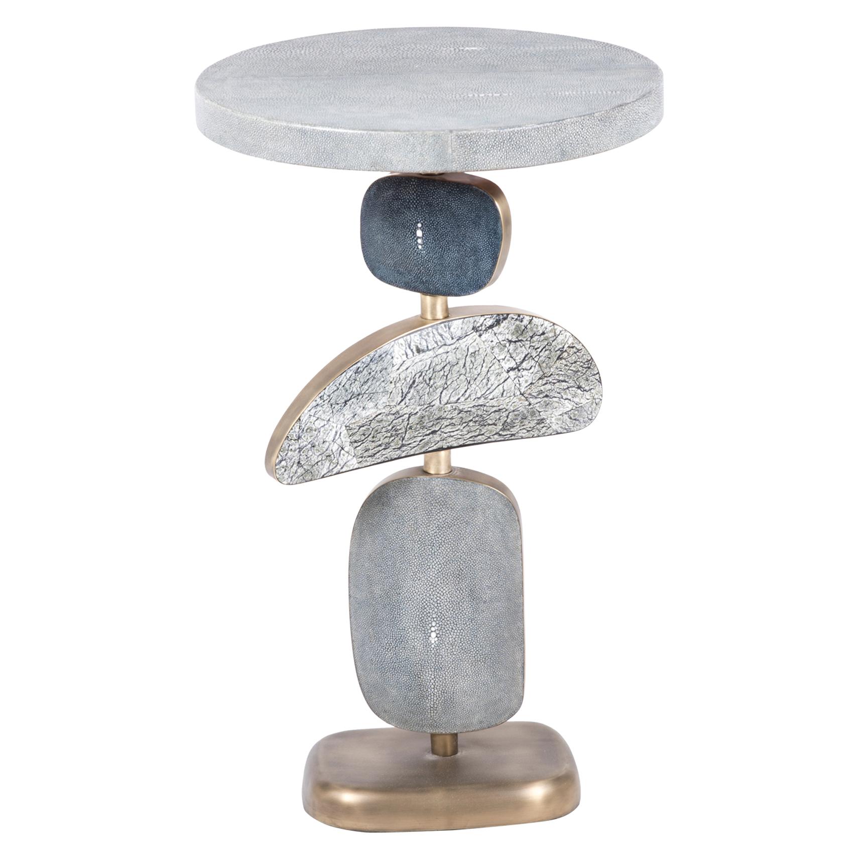 Art Deco Shagreen Side Table with a Mobile Sculptural Base with Brass Accents, Kifu Paris