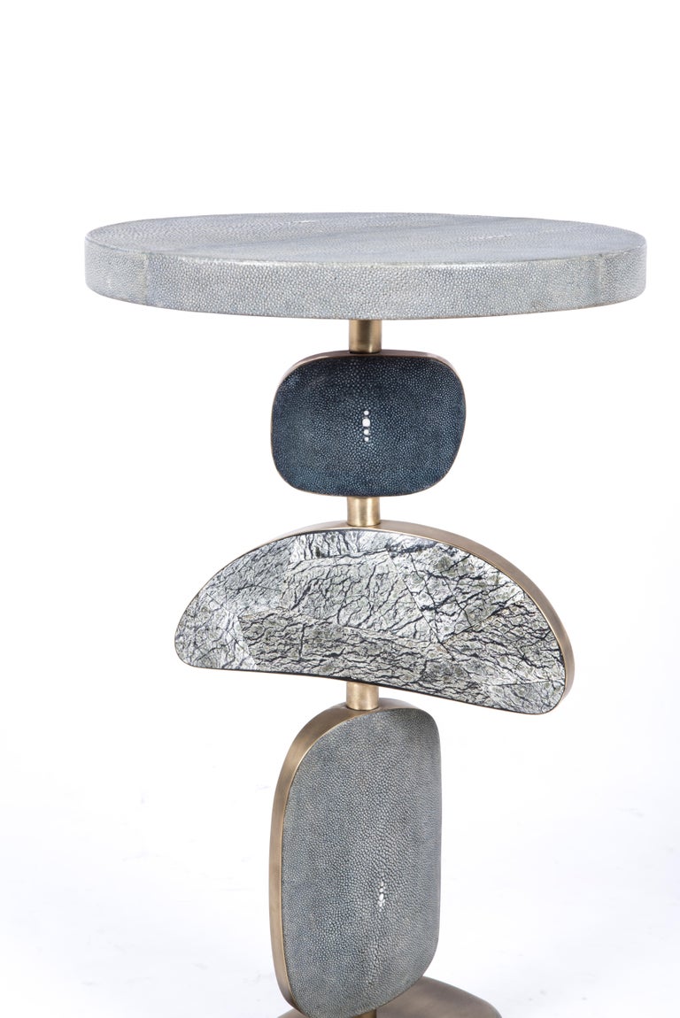 Hand-Crafted Shagreen Side Table with a Mobile Sculptural Base with Brass Accents, Kifu Paris For Sale