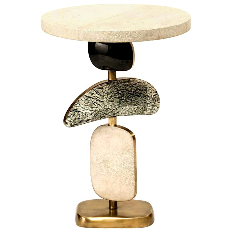 Shagreen Side Table with a Mobile Sculptural Base with Brass Accents, Kifu Paris