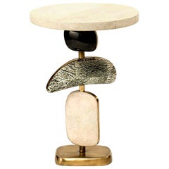 Shagreen Side Table with a Mobile Sculptural Base with Brass Accents, Kifu Paris