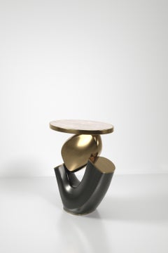 Shagreen Side Table with a Sculptural Bronze Patina Brass Base by R&Y Augousti