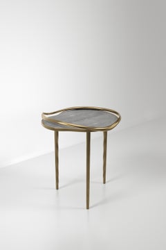 Shagreen Side Table with a Sculptural Bronze Patina Brass Frame by KIFU PARIS
