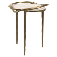 Shagreen Side Table with a Sculptural Bronze Patina Brass Frame by KIFU PARIS