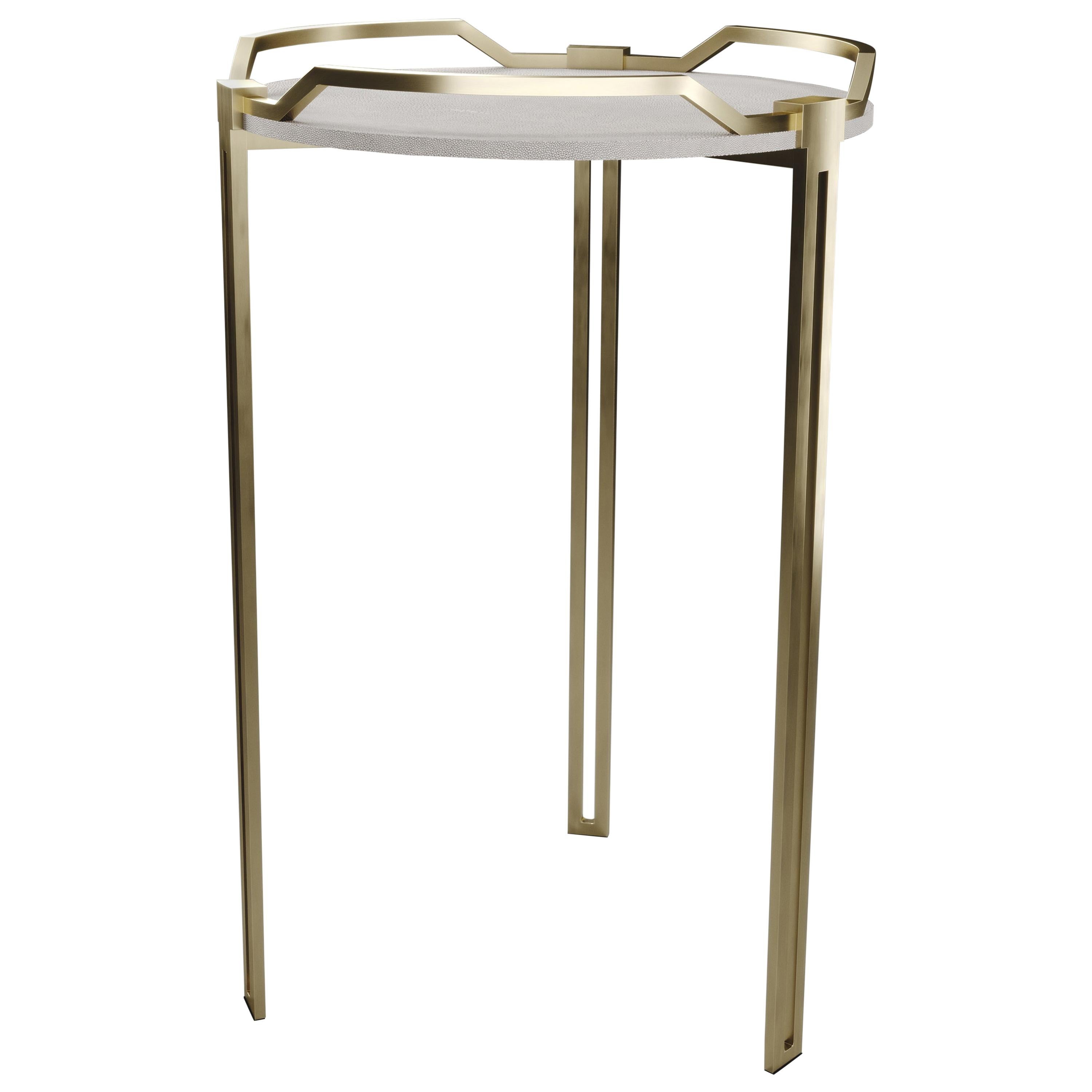 Shagreen Side Table with Bronze-Patina Brass Cut Out Legs by R & Y Augousti For Sale
