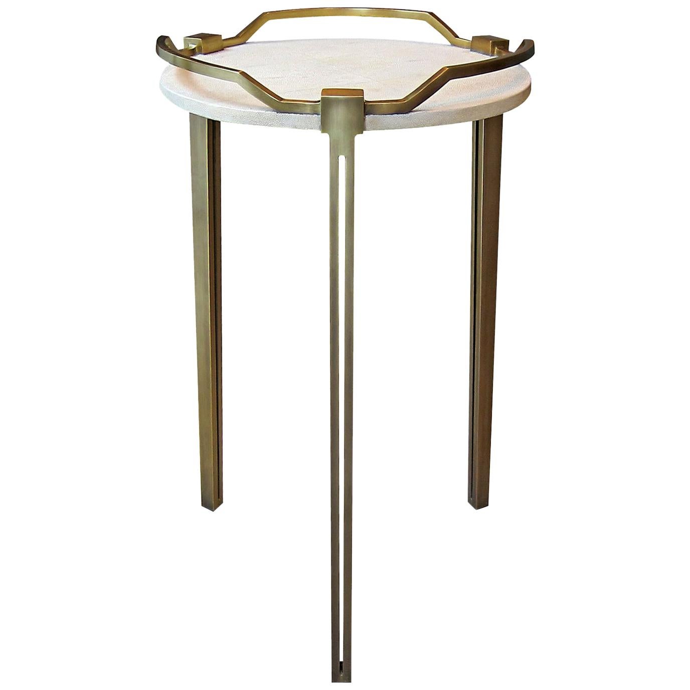 Shagreen Side Table with Bronze-Patina Brass Cut Out Legs by R&Y Augousti For Sale