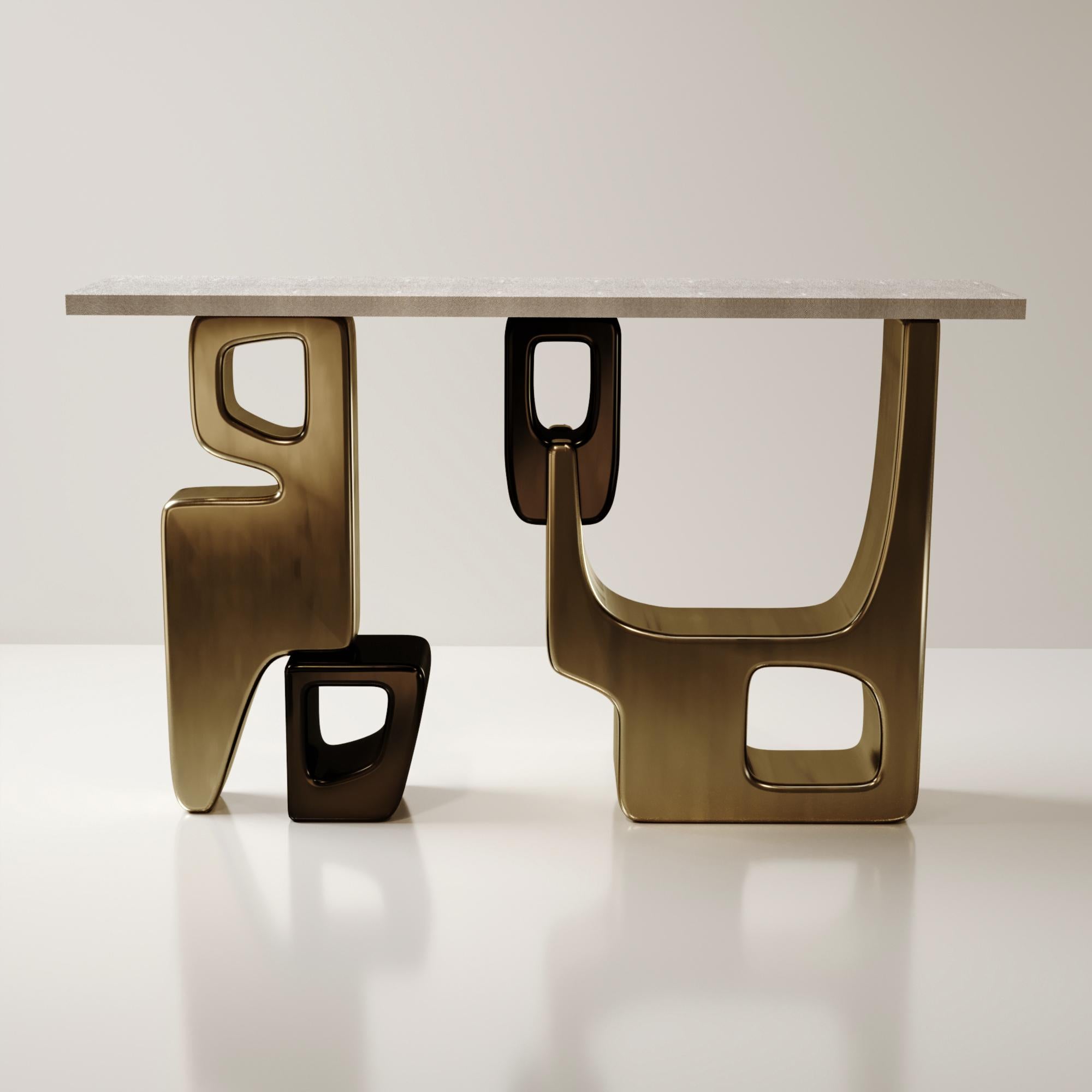 Shagreen-Beistelltisch mit Bronze-Patina-Messingdetails von Kifu Paris im Angebot 4