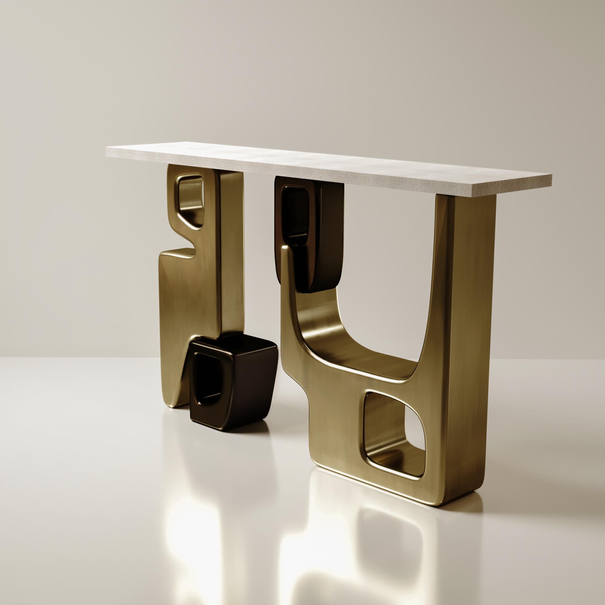 Shagreen-Beistelltisch mit Bronze-Patina-Messingdetails von Kifu Paris im Angebot 5