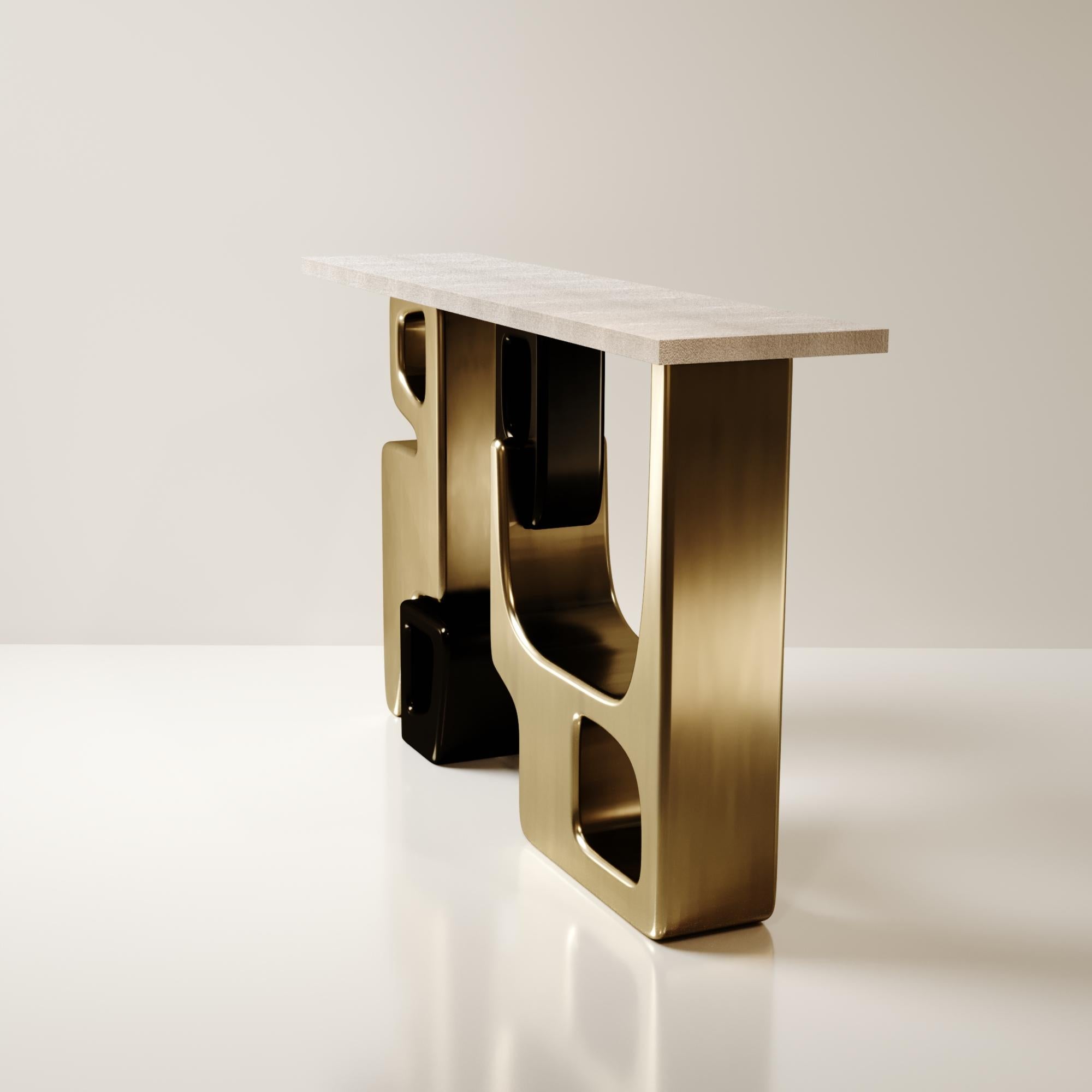 Shagreen-Beistelltisch mit Bronze-Patina-Messingdetails von Kifu Paris im Angebot 6