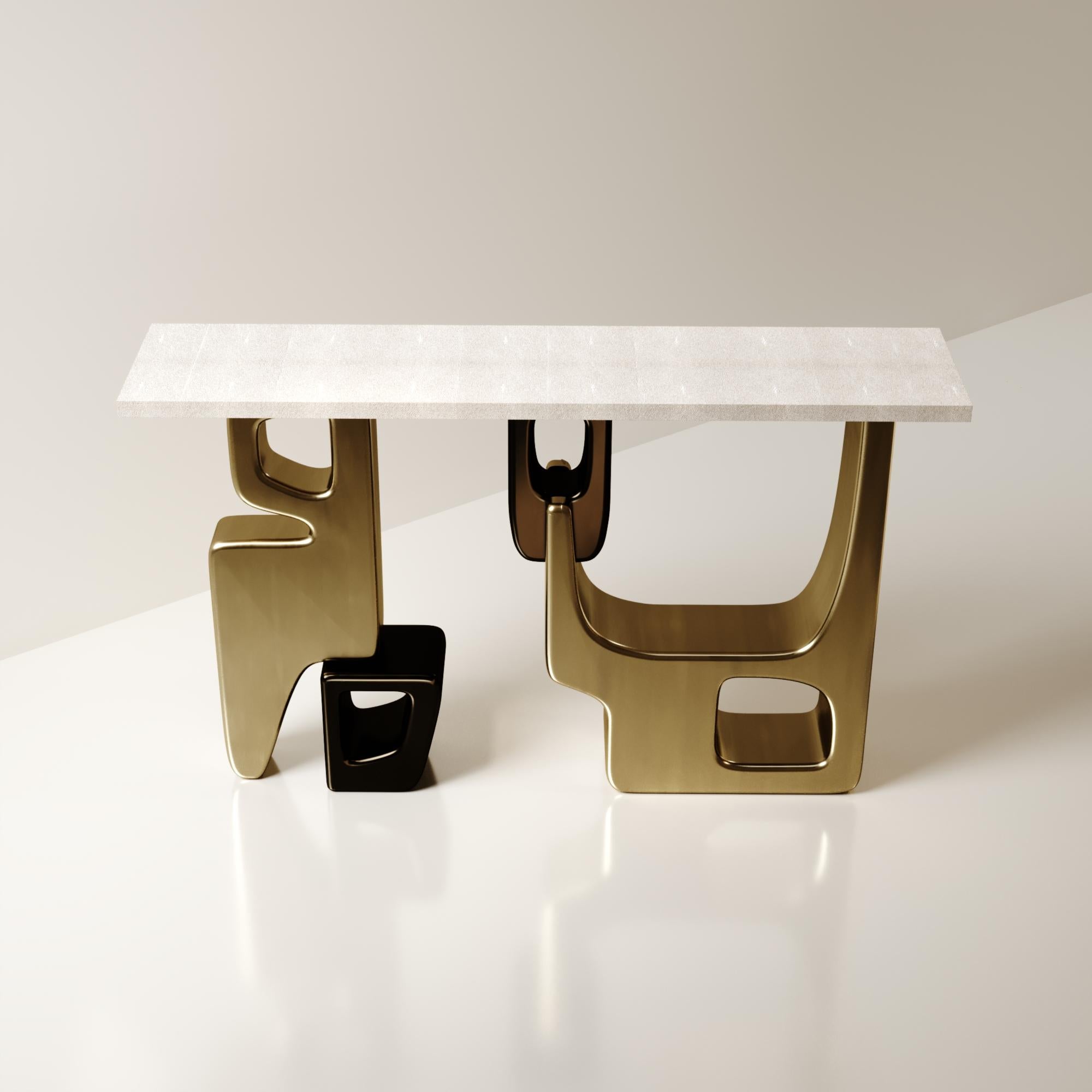 Shagreen-Beistelltisch mit Bronze-Patina-Messingdetails von Kifu Paris im Angebot 7