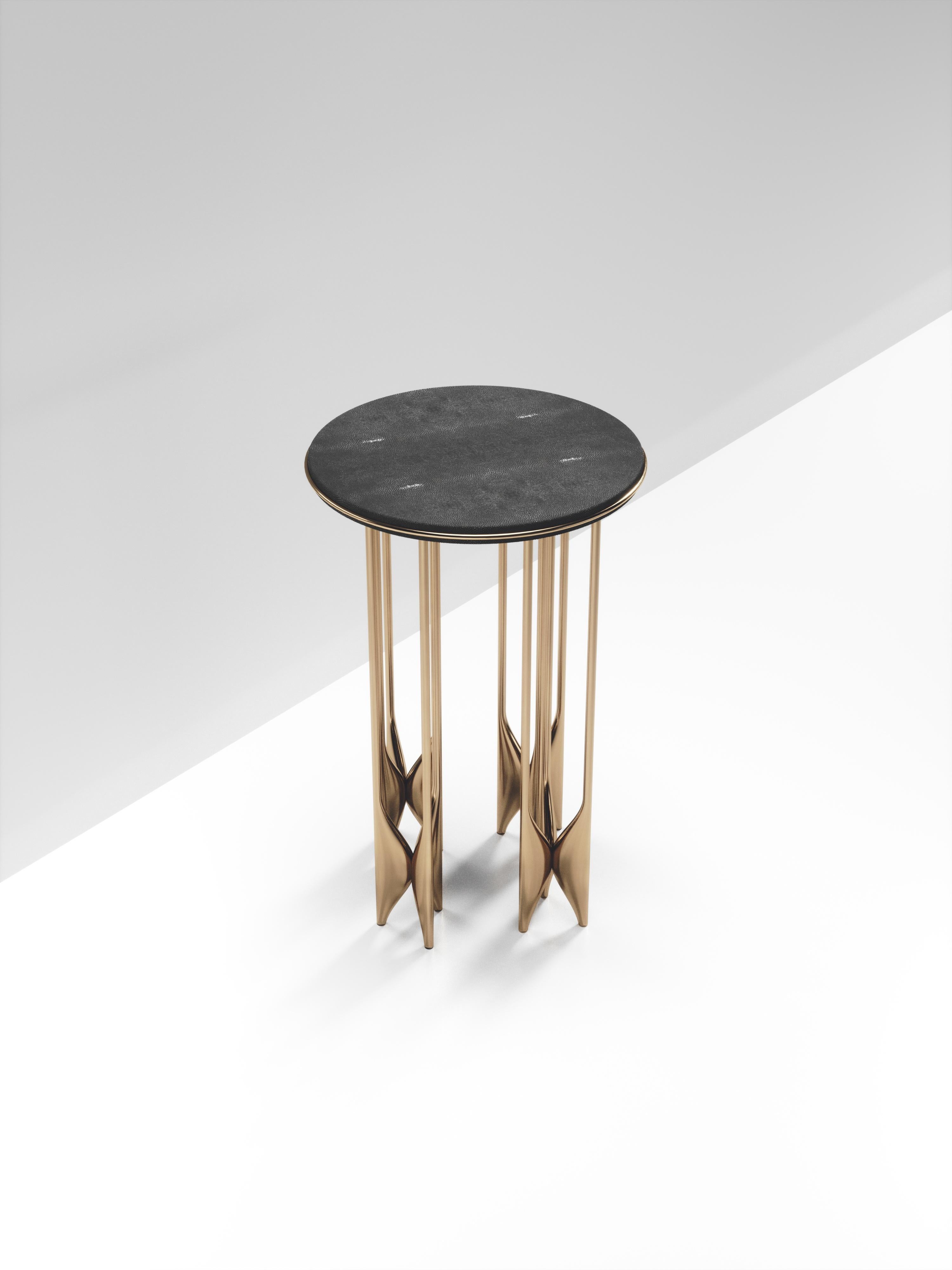 Art Deco Shagreen Side Table with Bronze Patina Brass Details by Kifu Paris For Sale
