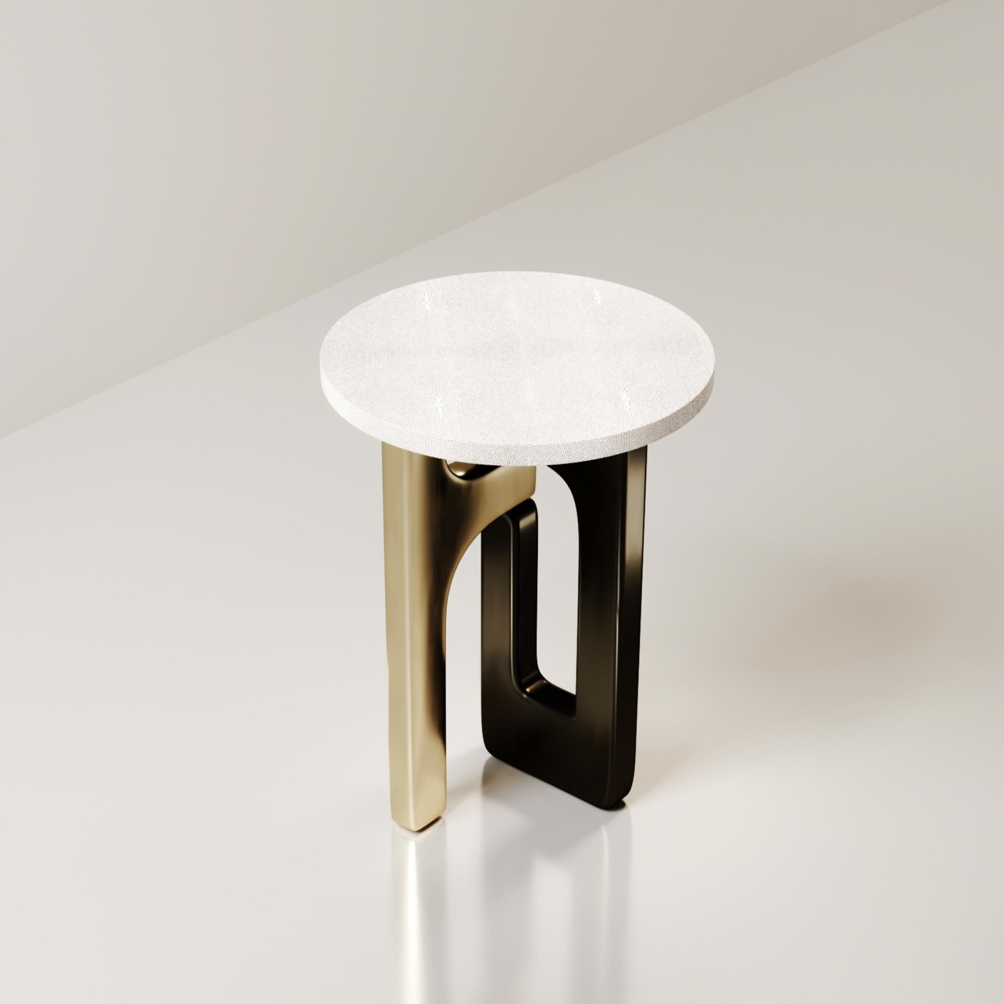 French Shagreen Side Table with Bronze Patina Brass Details by Kifu Paris For Sale
